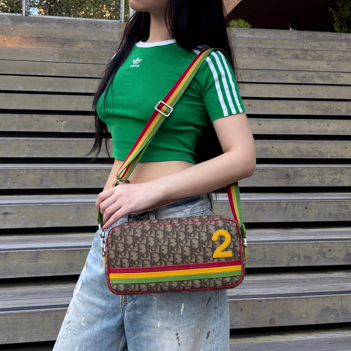 RARE☆☆☆☆CHRISTIAN DIOR Rasta Line Trotter PVC No.2 Crossbody Shoulder Bag Brown & Multi-Color