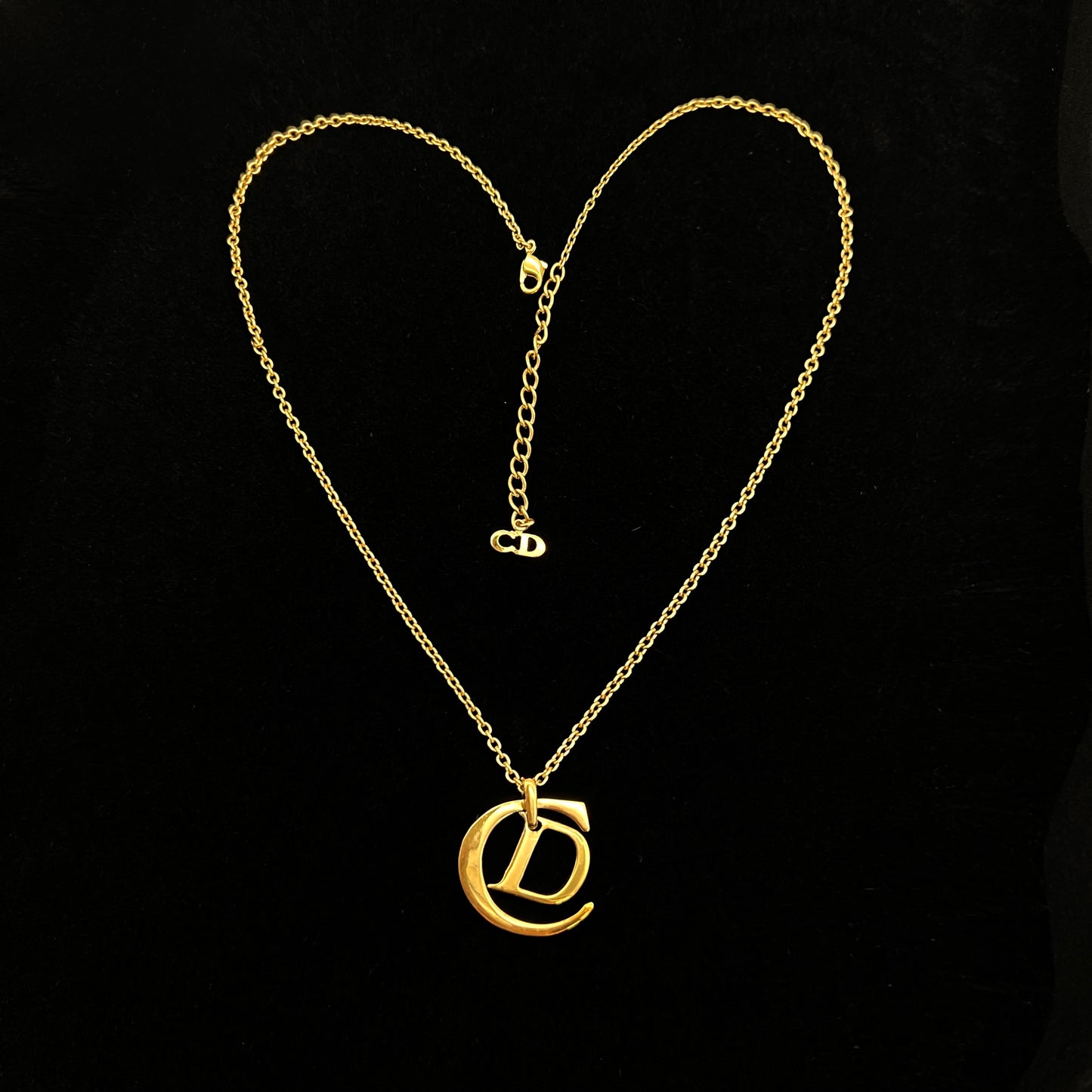 Christian Dior CD logo pendant thin chain necklace GP