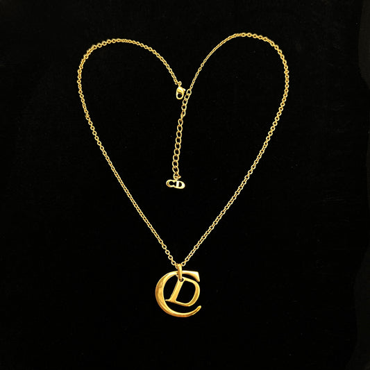 Christian Dior CD logo pendant thin chain necklace GP