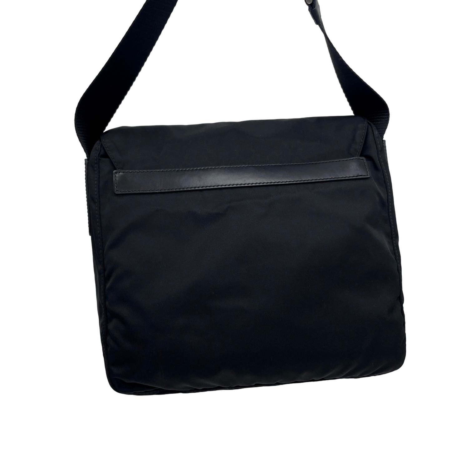 PRADA Triangle Plated Pocket Crossbody Shoulder Bag Black &amp; Silver