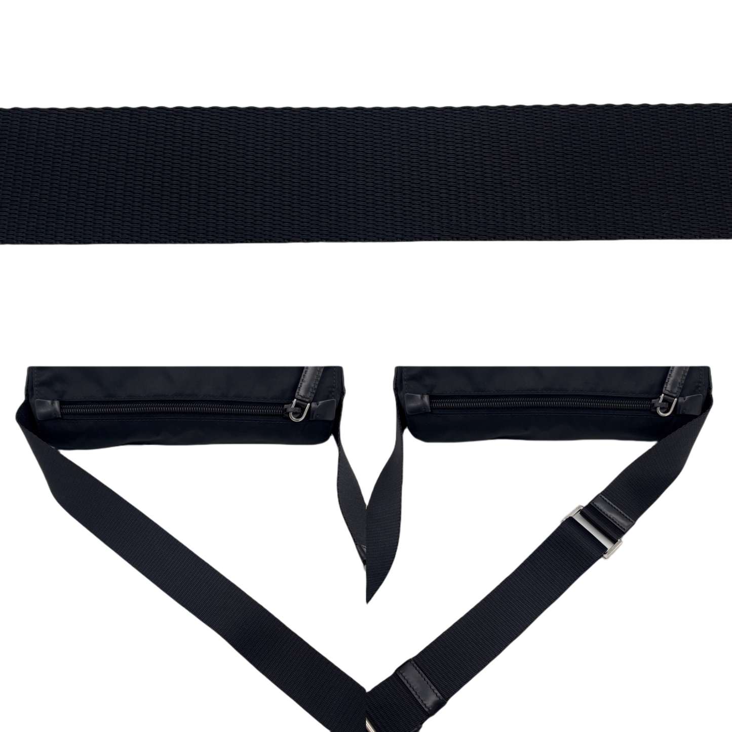 PRADA Triangle Plated Pocket Crossbody Shoulder Bag Black &amp; Silver