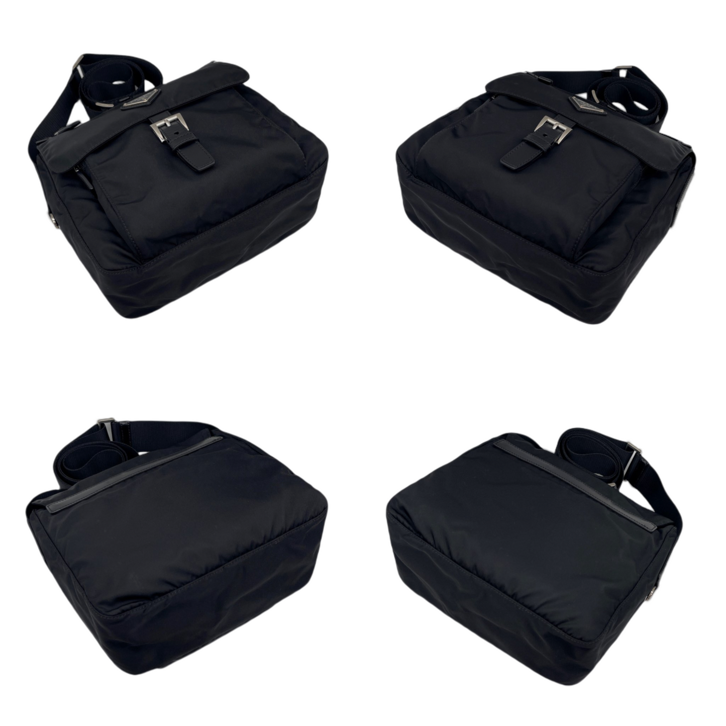 PRADA Triangle Plated Pocket Crossbody Shoulder Bag Black &amp; Silver