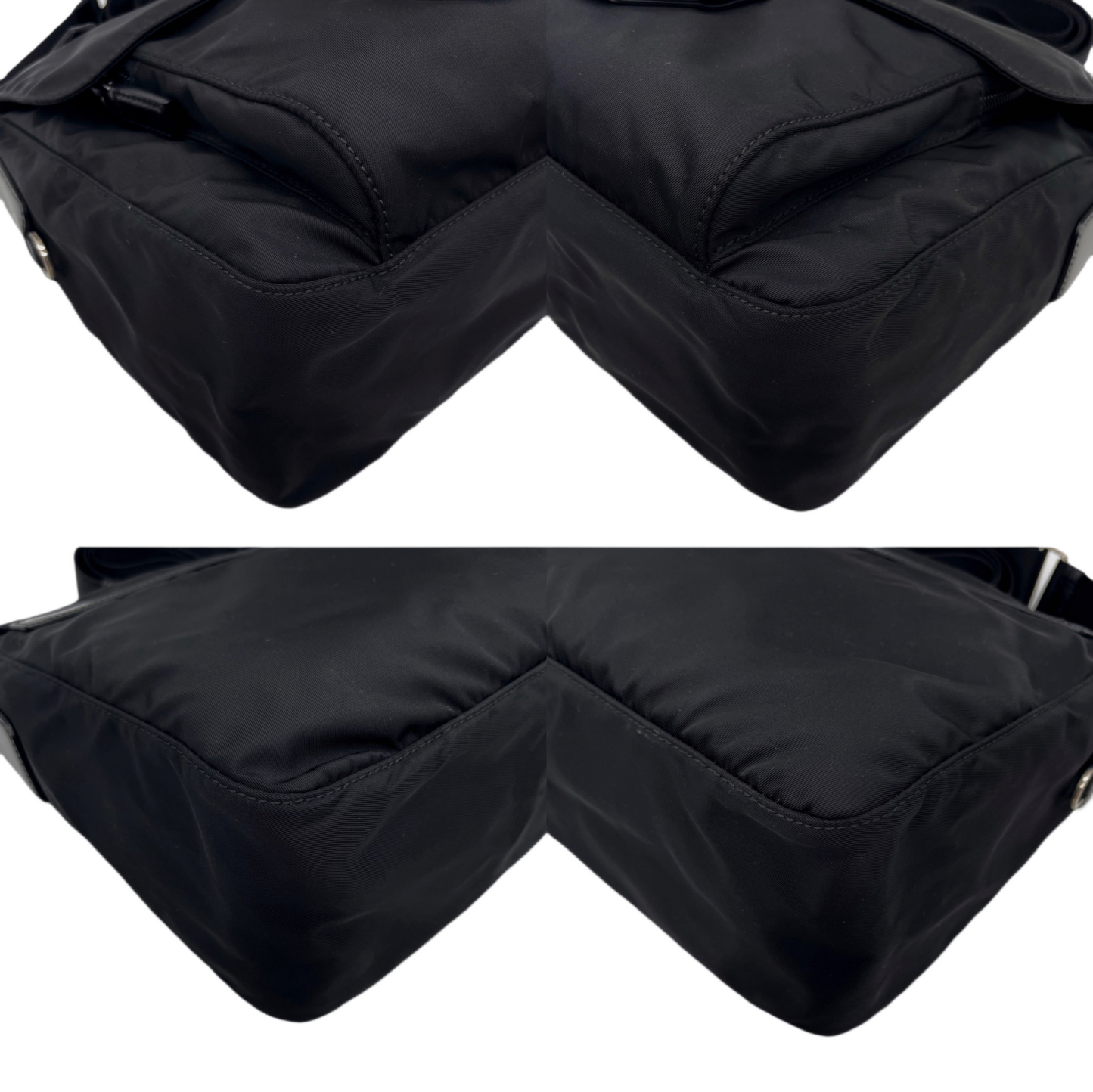 PRADA Triangle Plated Pocket Crossbody Shoulder Bag Black &amp; Silver