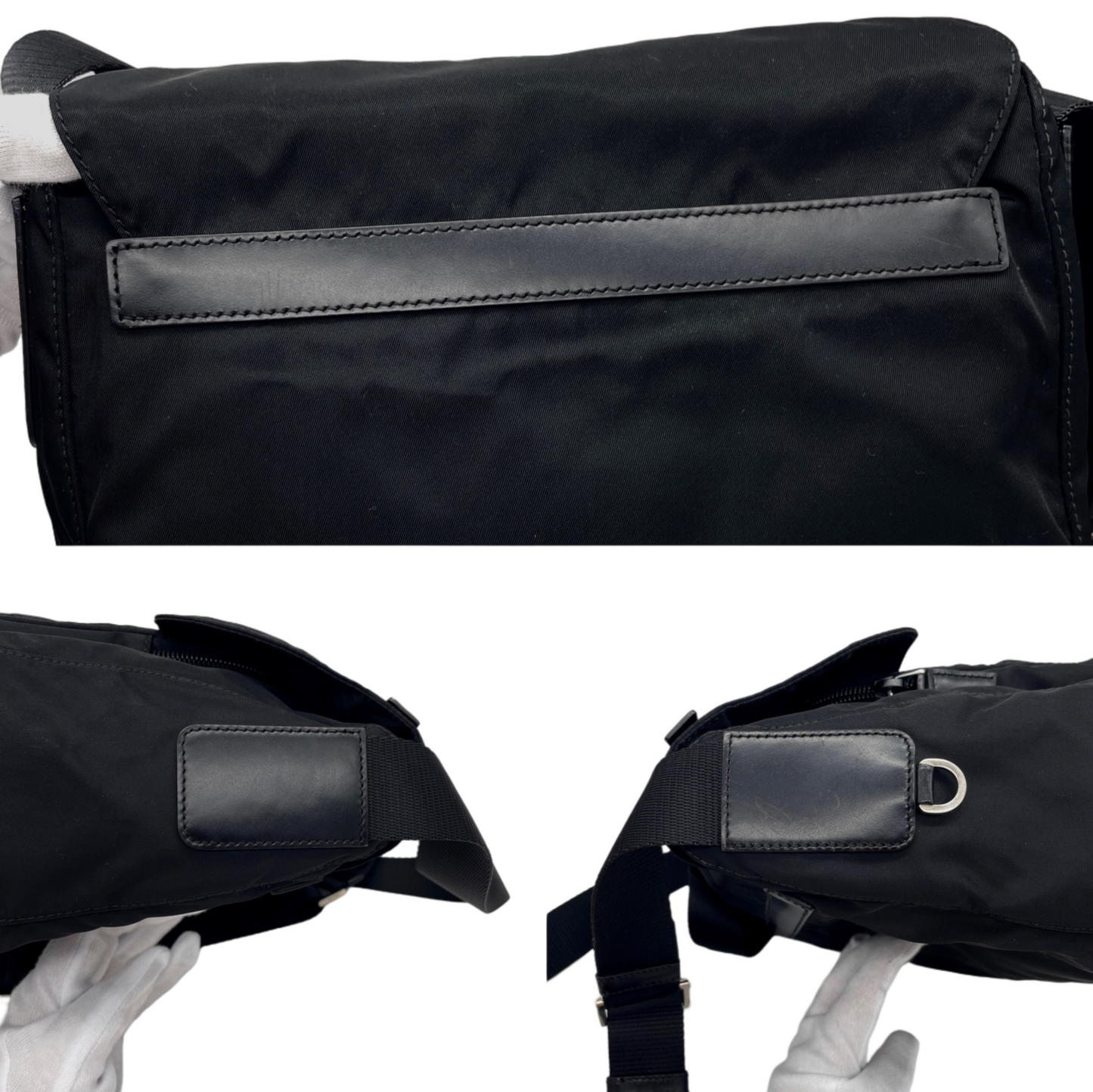 PRADA Triangle Plated Pocket Crossbody Shoulder Bag Black &amp; Silver