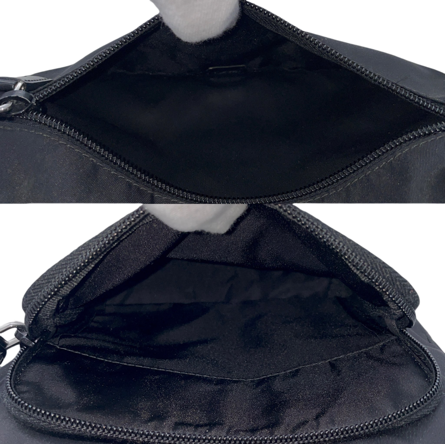 PRADA Triangle Plated Pocket Crossbody Shoulder Bag Black &amp; Silver