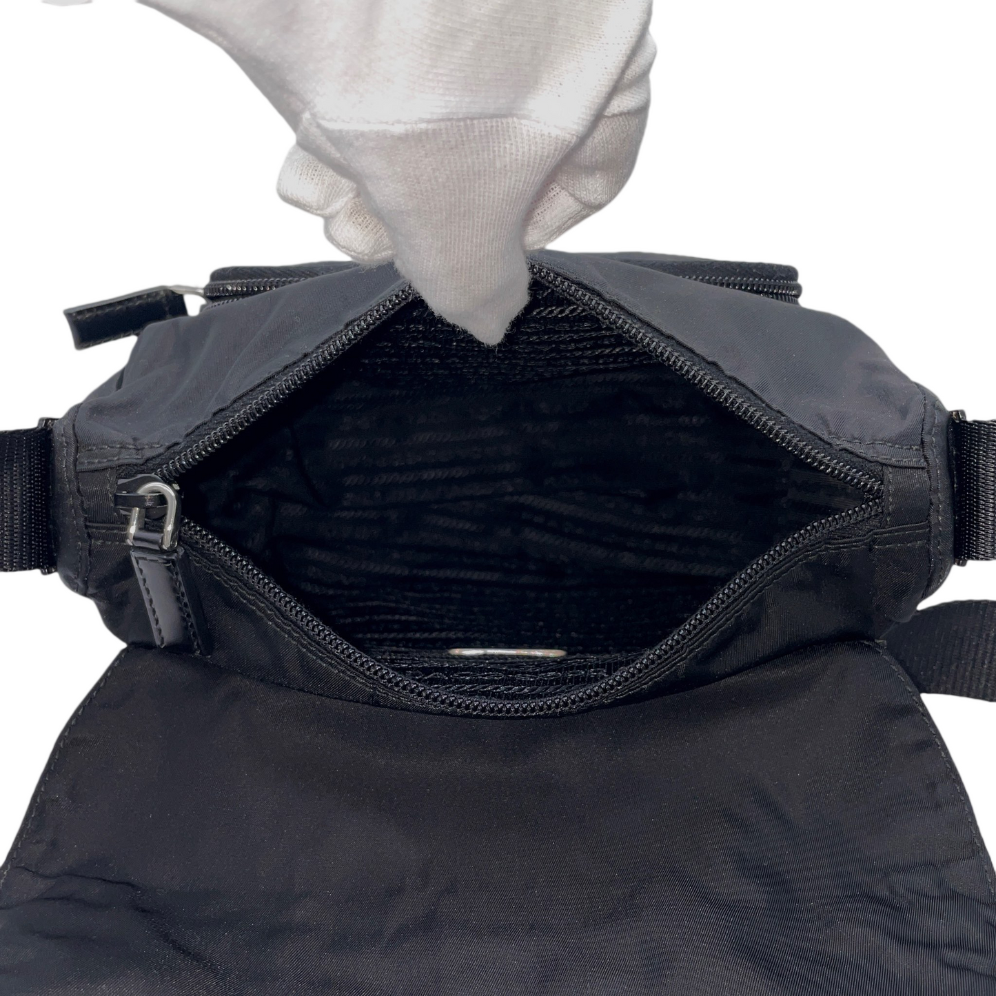 PRADA Triangle Plated Pocket Crossbody Shoulder Bag Black &amp; Silver