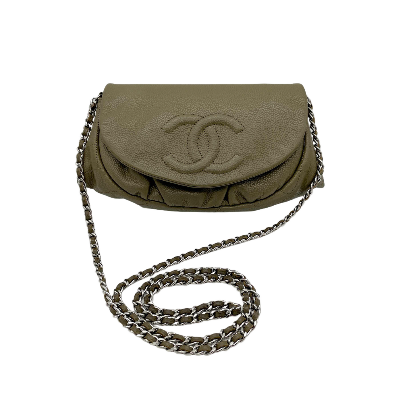 CHANEL Coco Mark Caviar Skin Wallet on Chain Shoulder Bag Green Tone