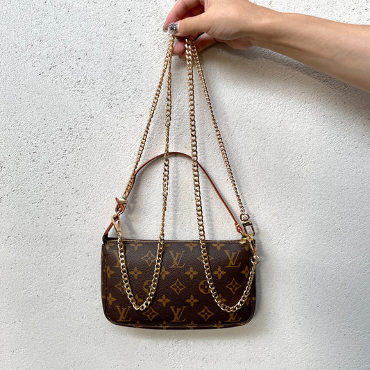 LOUIS VUITTON 2000 Pochette Monogram PVC & Leather Mahjong Bag M51980 Brown/Gold