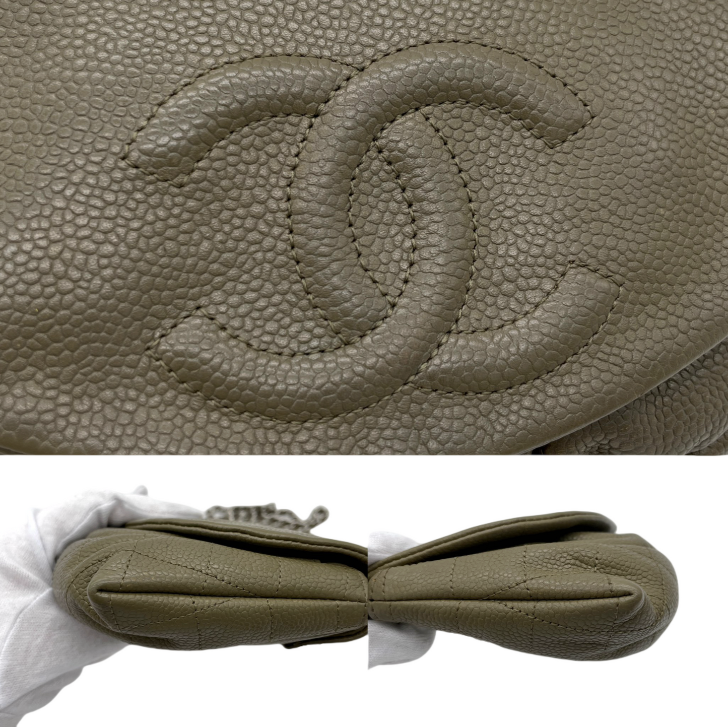 CHANEL Coco Mark Caviar Skin Wallet on Chain Shoulder Bag Green Tone