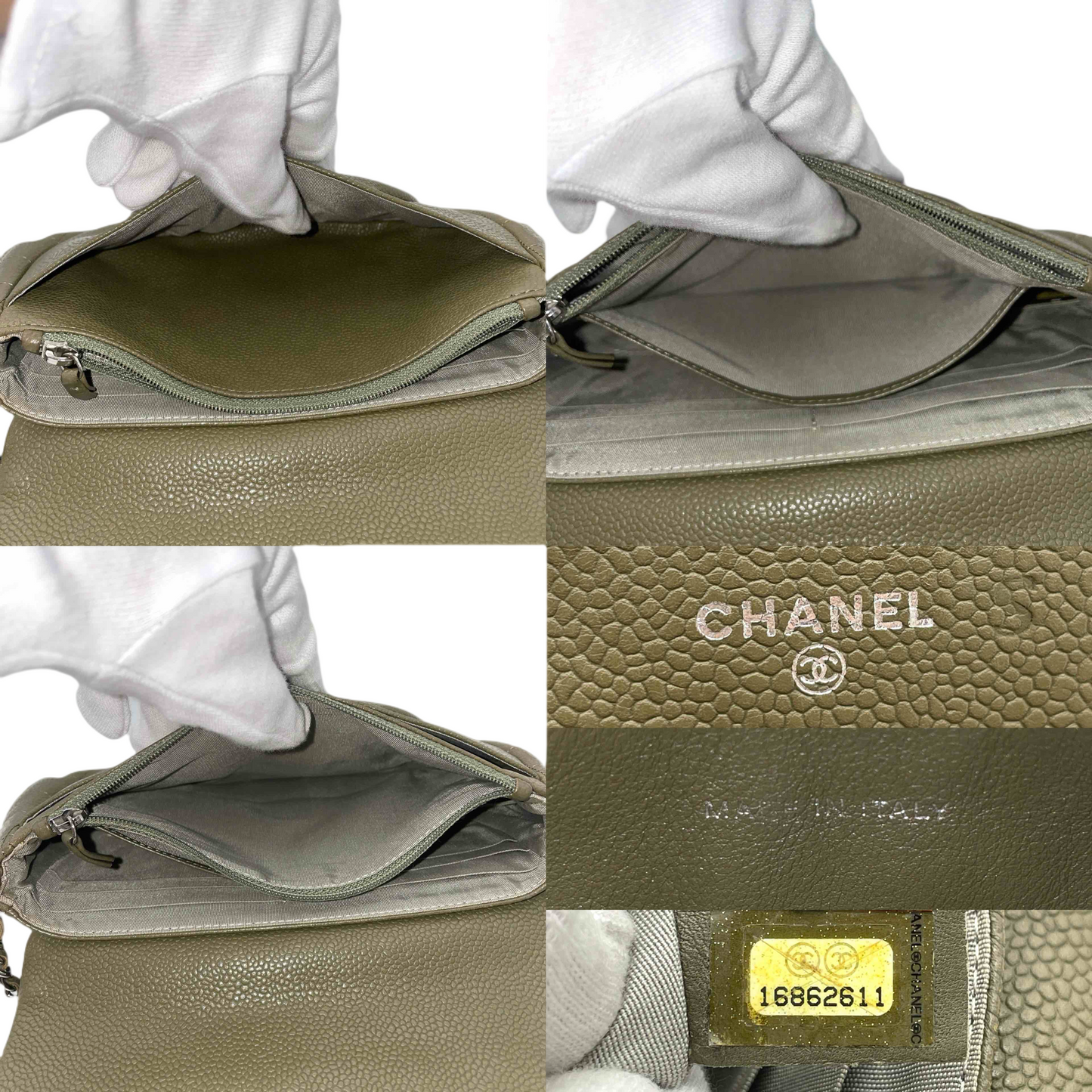 CHANEL Coco Mark Caviar Skin Wallet on Chain Shoulder Bag Green Tone