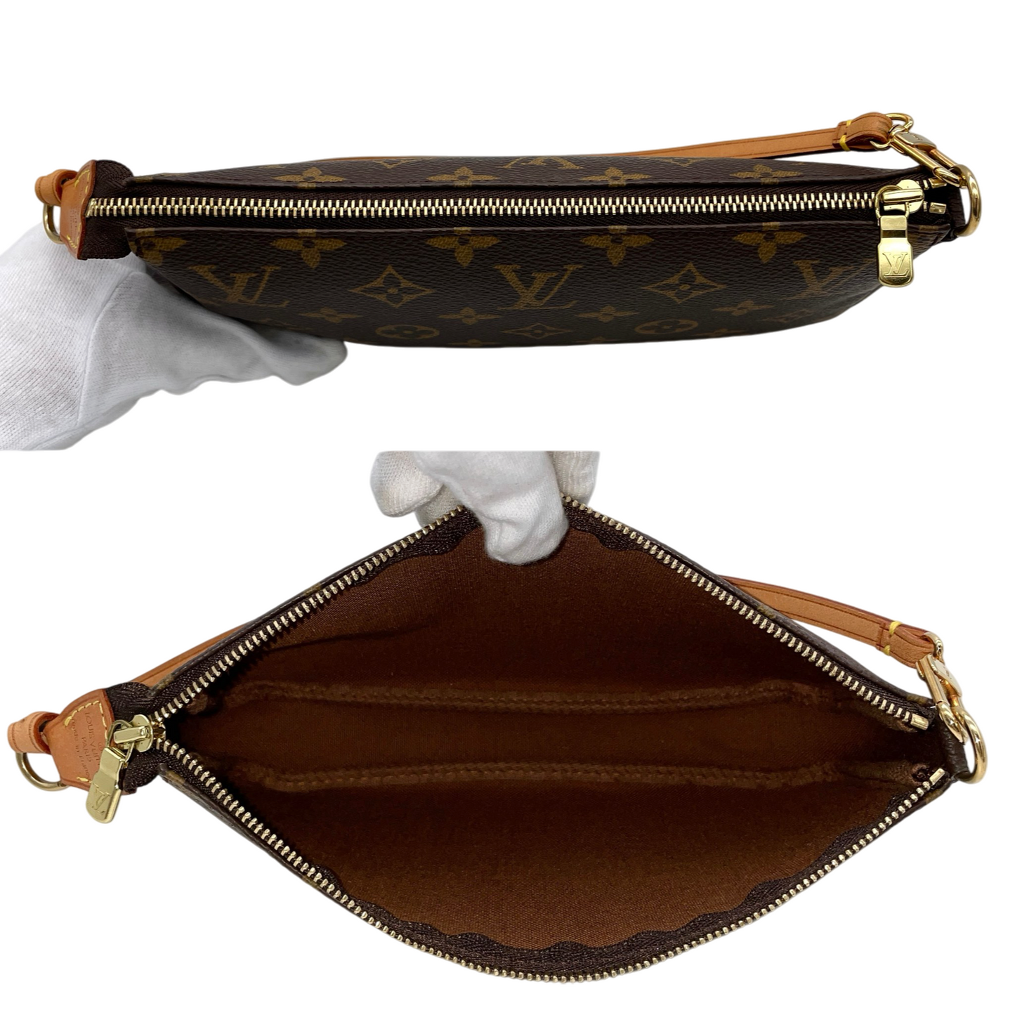 LOUIS VUITTON 2000 Pochette Monogram PVC & Leather Mahjong Bag M51980 Brown/Gold