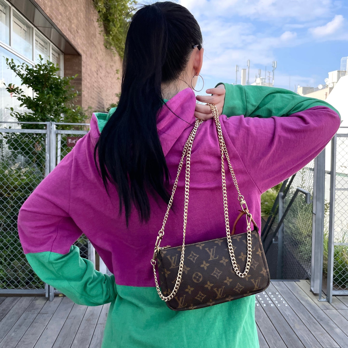 LOUIS VUITTON 2000 Pochette Monogram PVC & Leather Mahjong Bag M51980 Brown/Gold