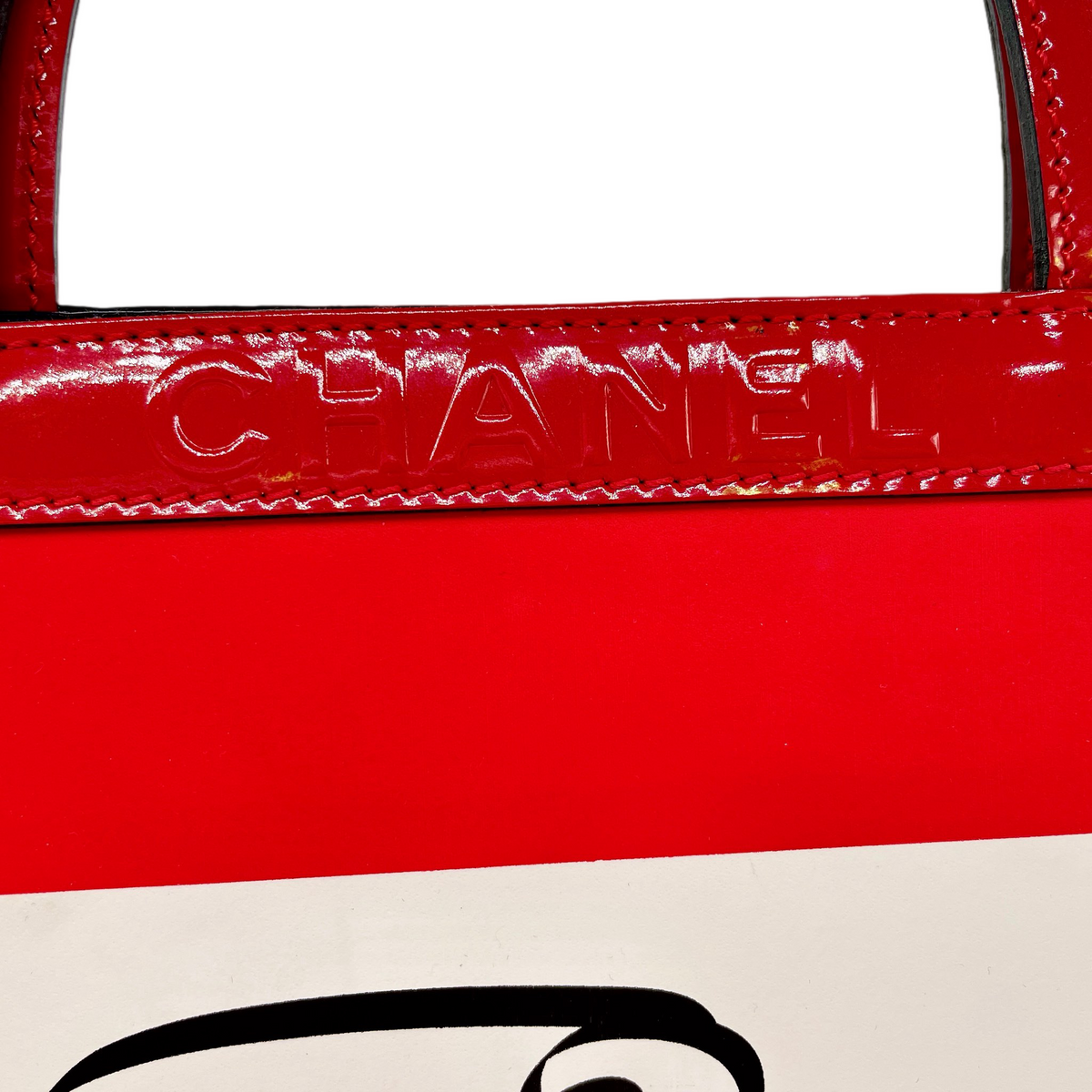 RARE☆☆☆☆☆CHANEL 2000 Lady Coco Illustration Pattern Tote Bag Red & White