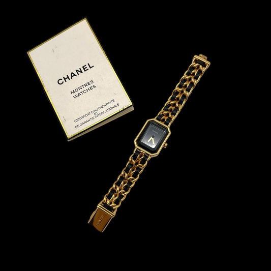 RARE☆☆☆☆CHANEL Matelassé Première Quartz Watch S Size Gold & Black
