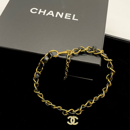 RARE☆☆☆☆☆AUTH Pre-owned CHANEL Matelasse Linestone Coco Mark Choker 95P