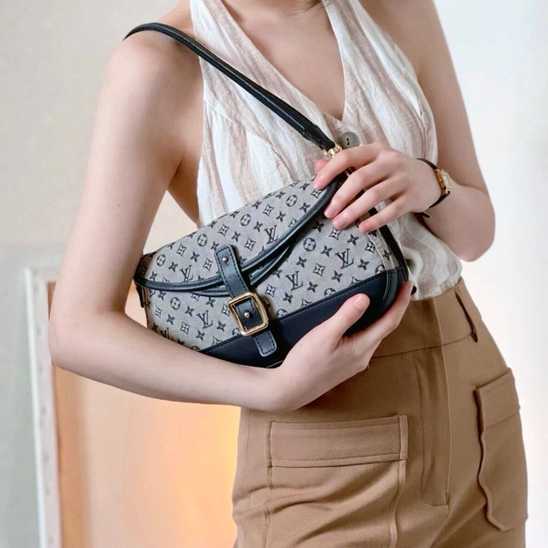 RARE☆☆☆LOUIS VUITTON Monogram Minilan Marjoli M92690 Shoulder Bag Navy & Gray