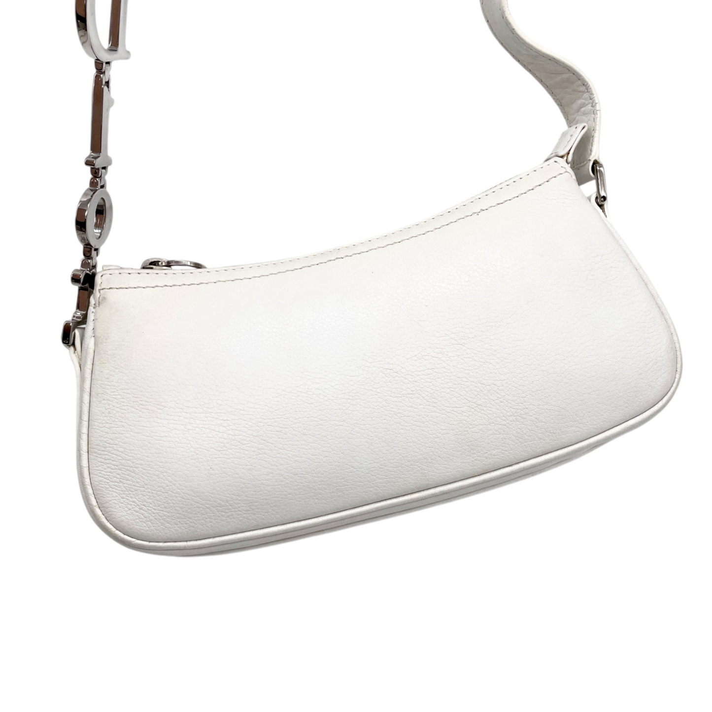 RARE☆☆☆☆CHRISTIAN DIOR 2004 D Pendant Dior Chain Accessory Pouch Shoulder Bag White & Silver