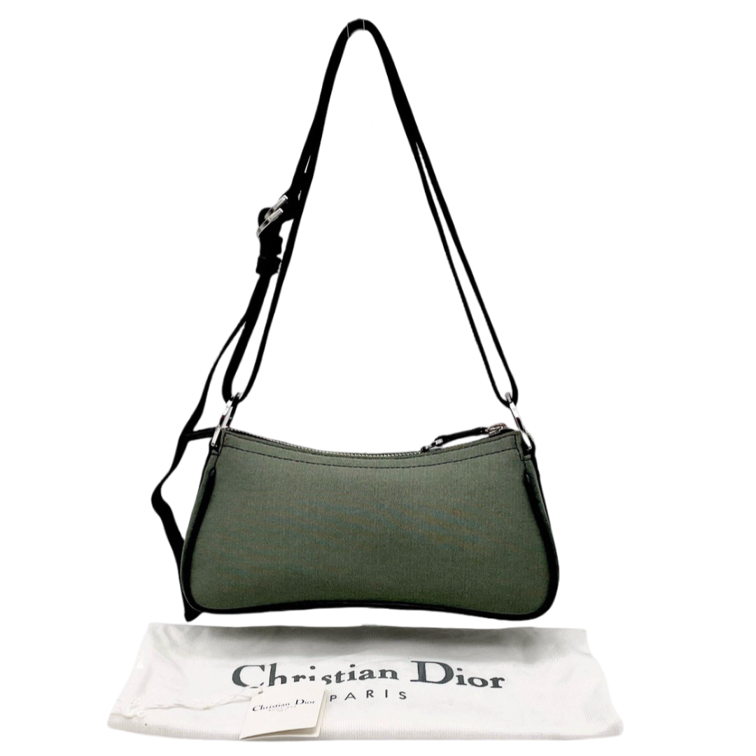 RARE☆☆☆☆CHRISTIAN DIOR ﾗｲﾝｽﾄｰﾝﾁｪｰﾝﾊﾝﾄﾞﾙ 2WAYｼｮﾙﾀﾞｰﾊﾞｯｸﾞ ﾀﾞｰｸｸﾞﾘｰﾝ ﾌﾞﾗｯｸSHW