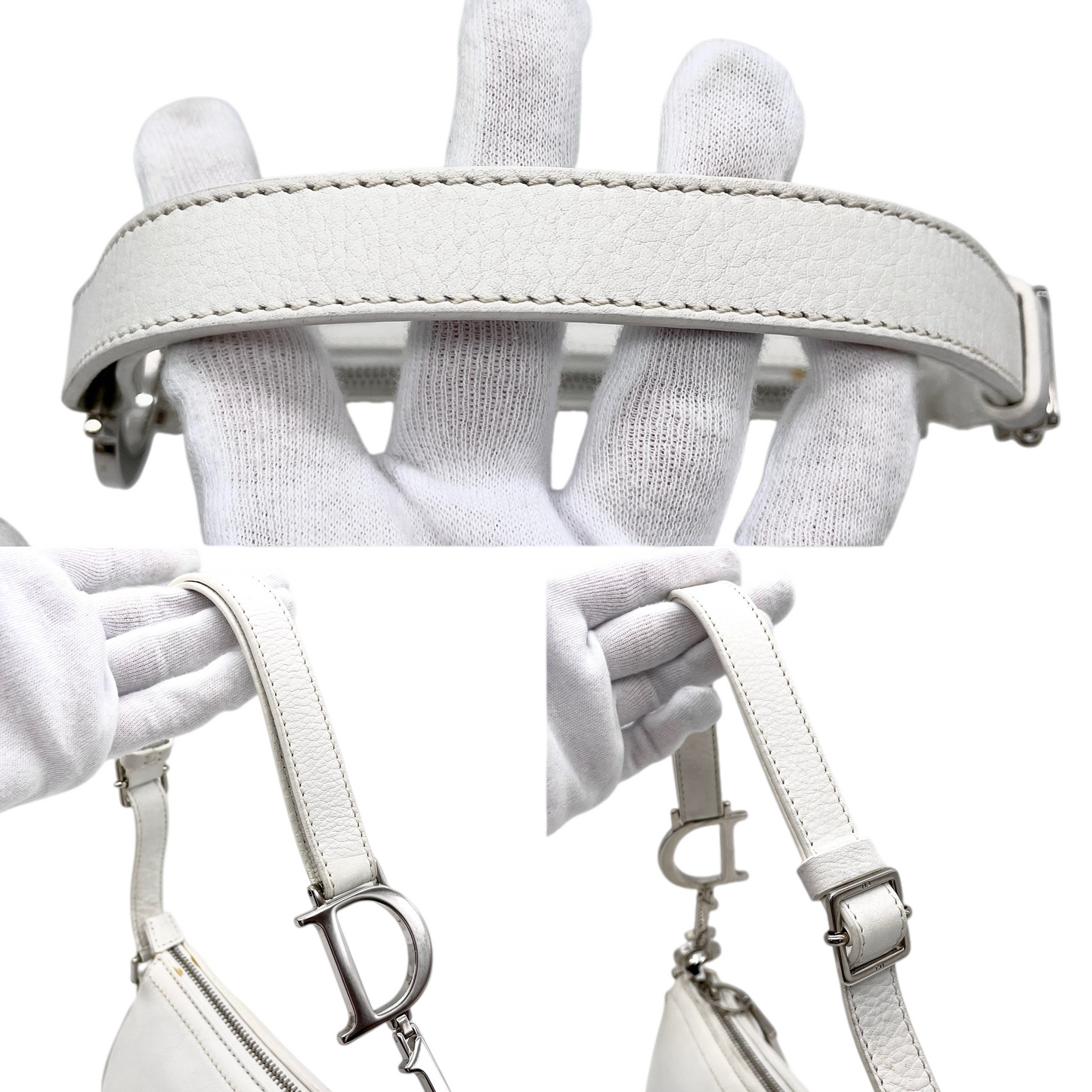 RARE☆☆☆☆CHRISTIAN DIOR 2004 D Pendant Dior Chain Accessory Pouch Shoulder Bag White & Silver