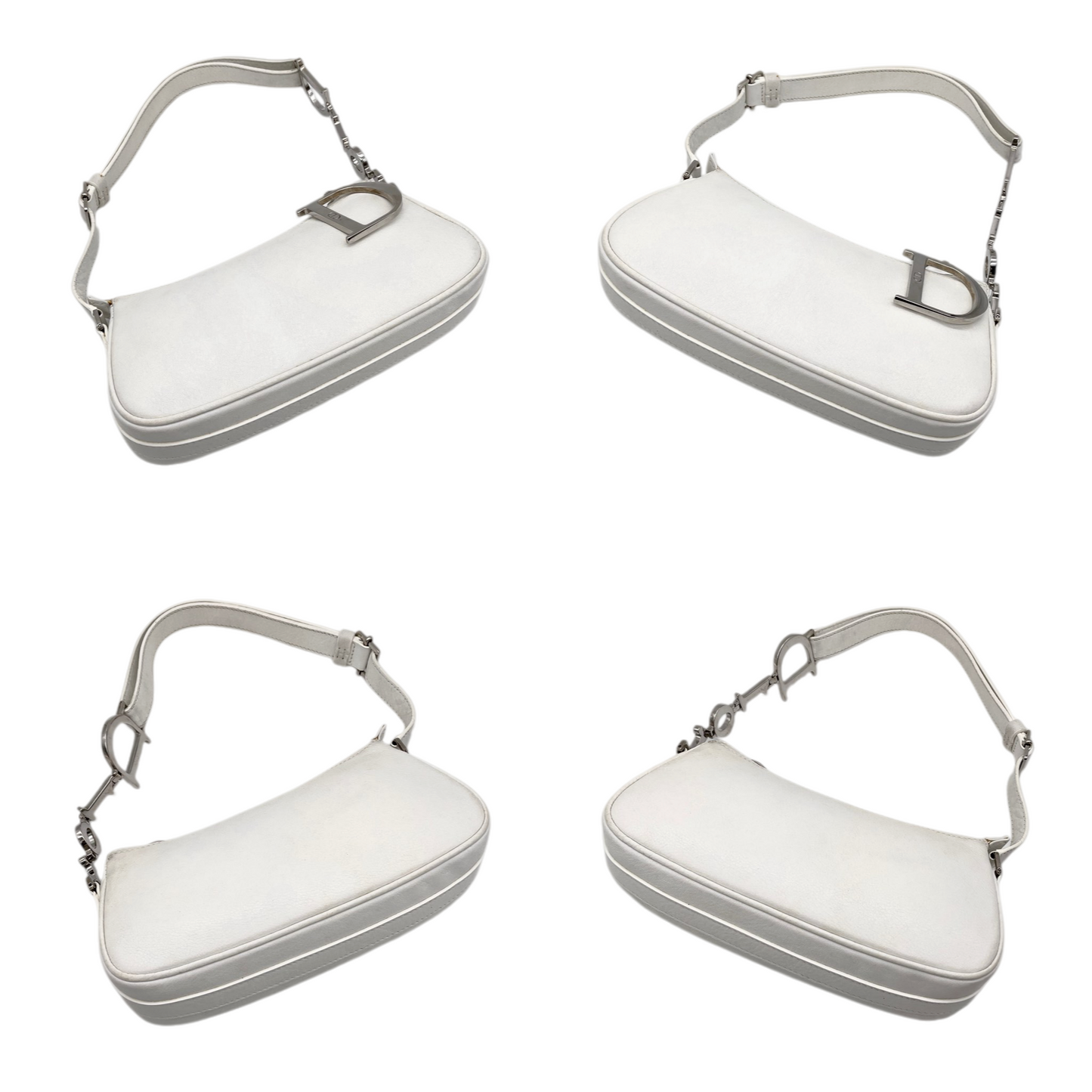 RARE☆☆☆☆CHRISTIAN DIOR 2004 D Pendant Dior Chain Accessory Pouch Shoulder Bag White & Silver