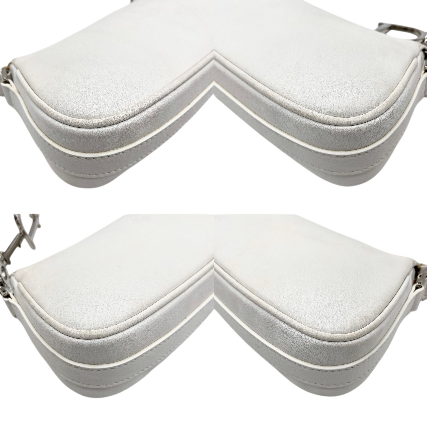 RARE☆☆☆☆CHRISTIAN DIOR 2004 D Pendant Dior Chain Accessory Pouch Shoulder Bag White & Silver