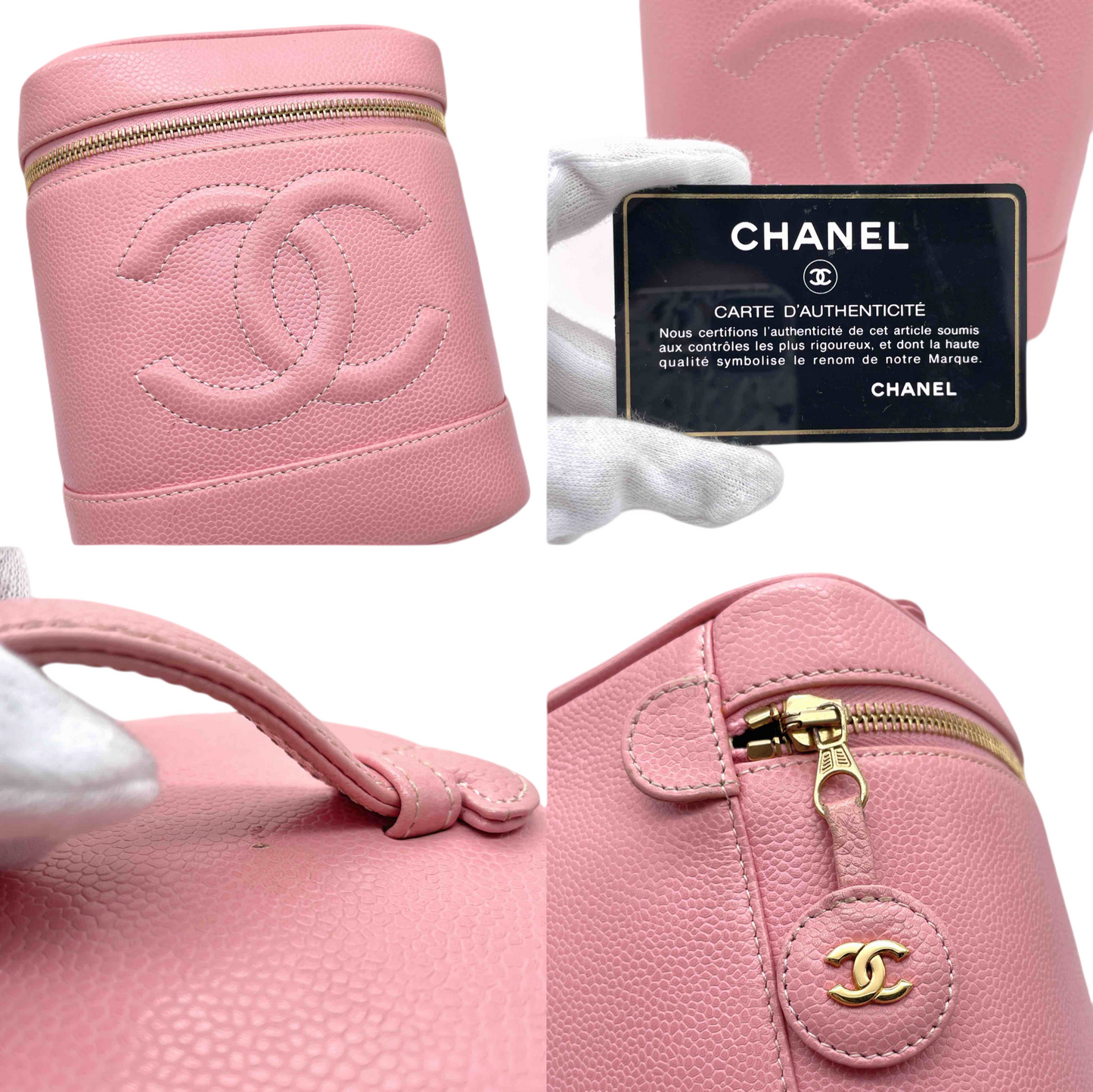 RARE☆☆☆☆☆CHANEL Coco Mark Caviar Skin Leather Vanity Bag Pink