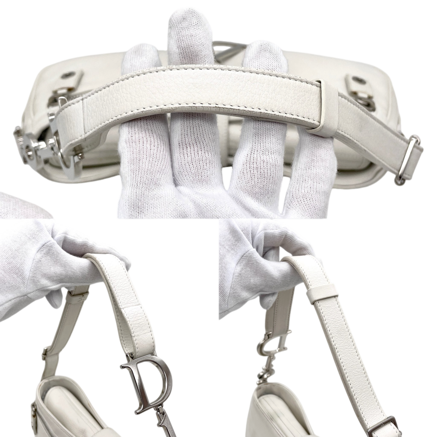 RARE☆☆☆☆CHRISTIAN DIOR 2005 Leather Street Chic D Logo Dior Chain Hobo Shoulder Bag White & Silver
