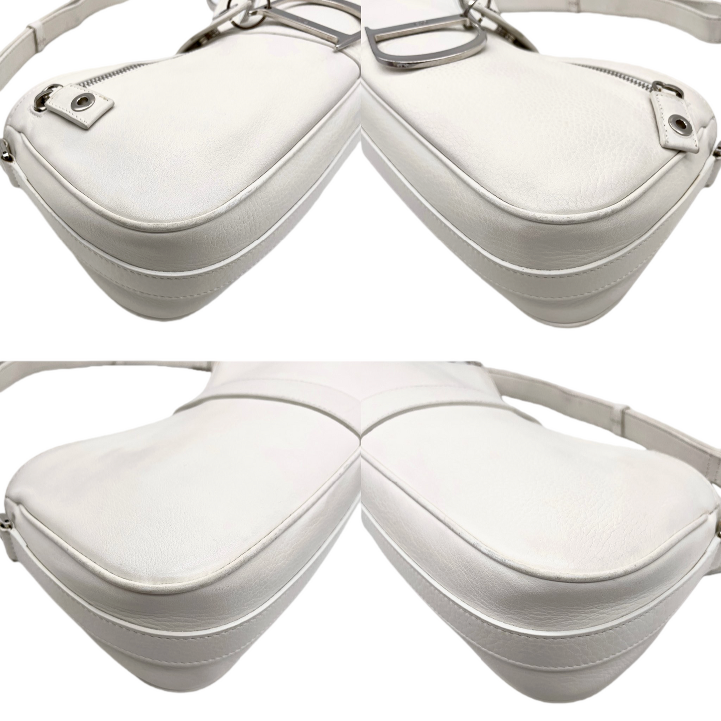 RARE☆☆☆☆CHRISTIAN DIOR 2005 Leather Street Chic D Logo Dior Chain Hobo Shoulder Bag White & Silver