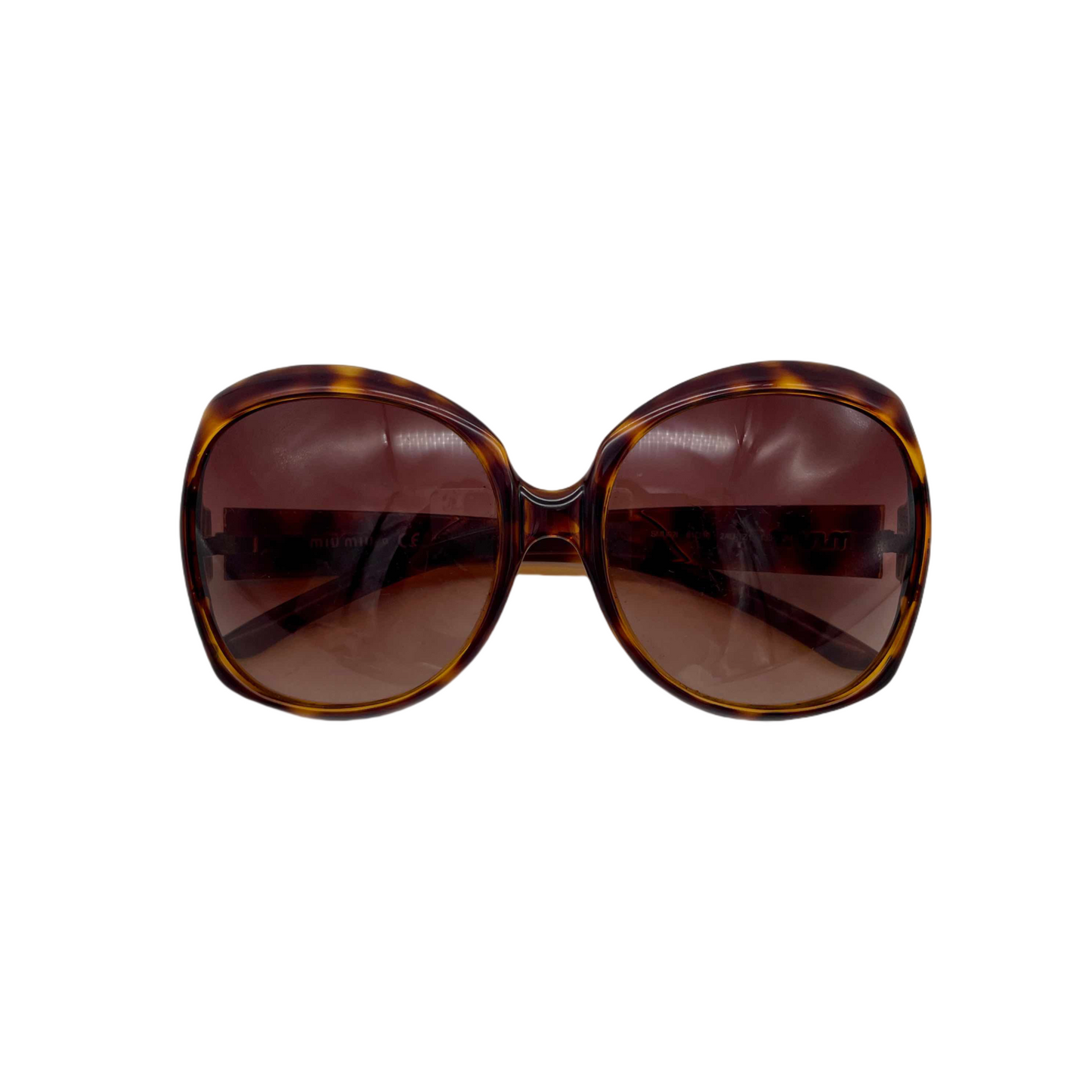 MIUMIU SMU 01Q Tortoise Style Acetate Oversized Round Sunglasses Brown &amp; Gold