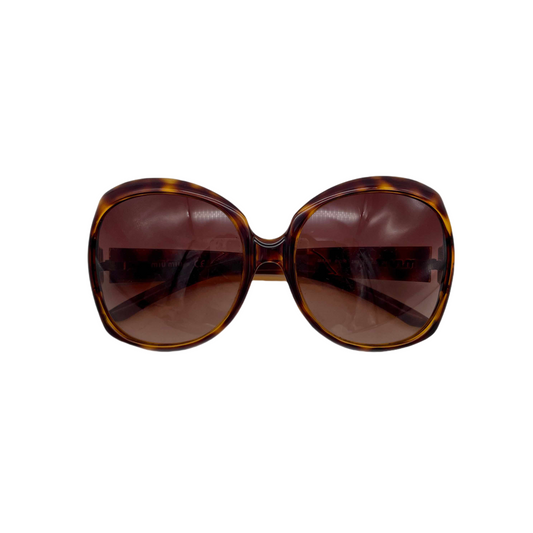 MIUMIU SMU 01Q Tortoise Style Acetate Oversized Round Sunglasses Brown & Gold
