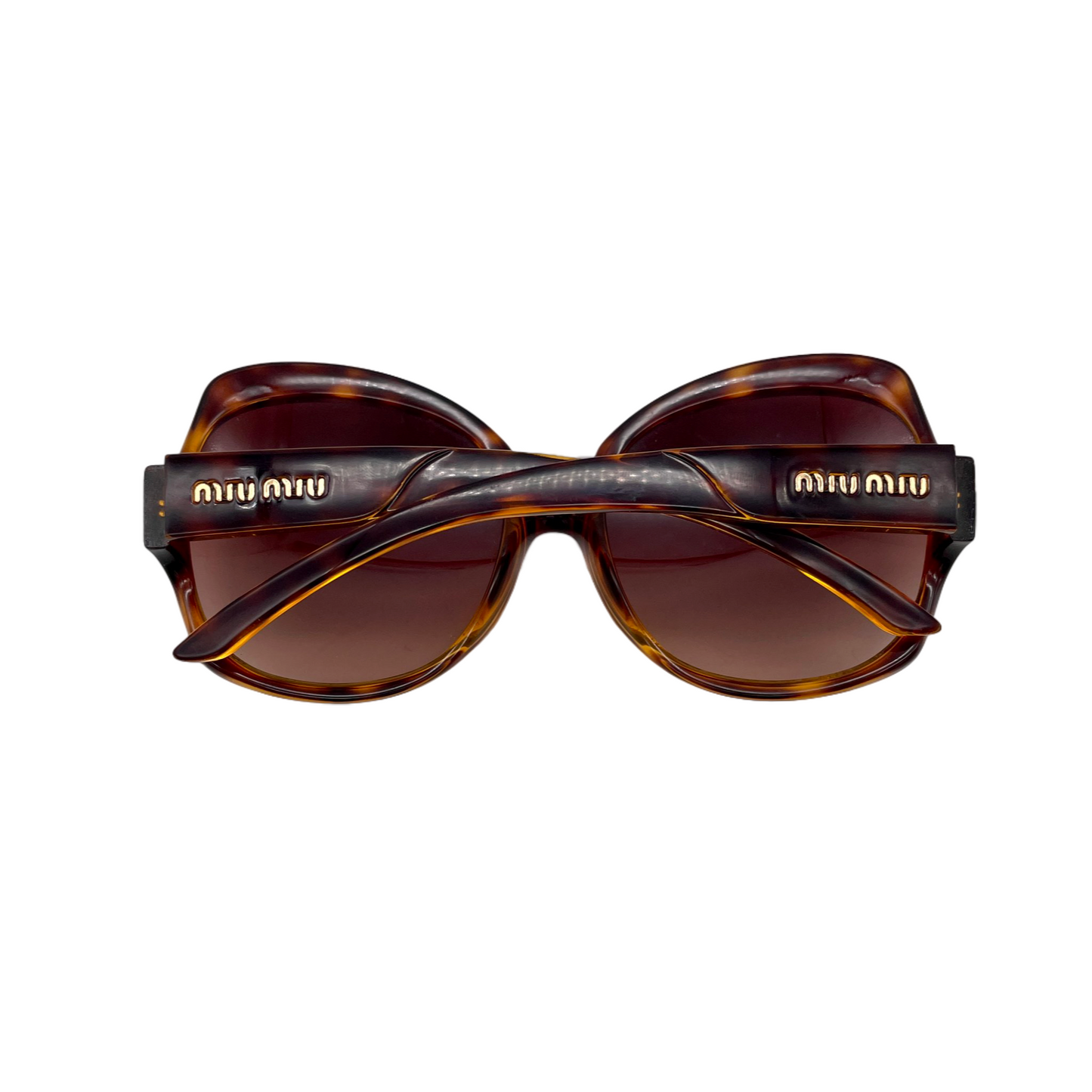 MIUMIU SMU 01Q Tortoise Style Acetate Oversized Round Sunglasses Brown &amp; Gold