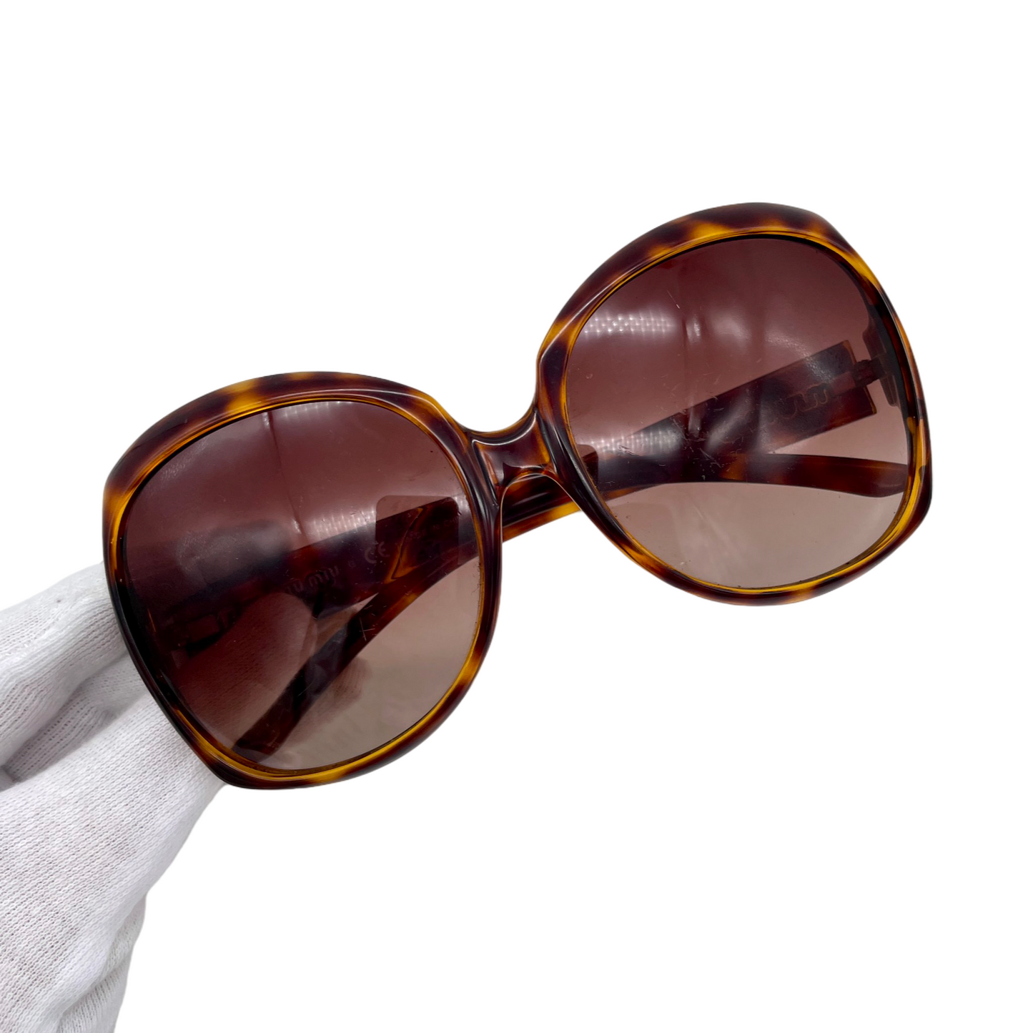 MIUMIU SMU 01Q Tortoise Style Acetate Oversized Round Sunglasses Brown &amp; Gold