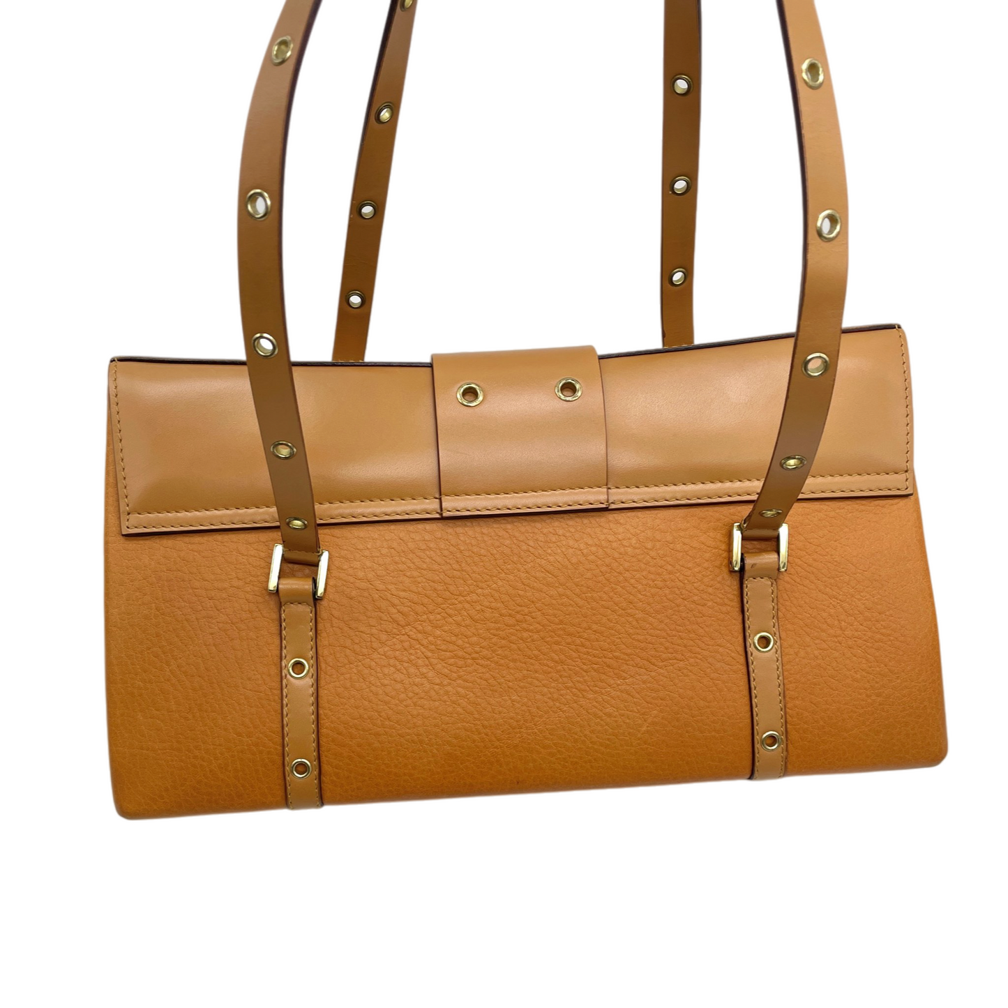 RARE★★★CHRISTIAN DIOR Street Chic Leather Shoulder Bag Medium Brown/Gold