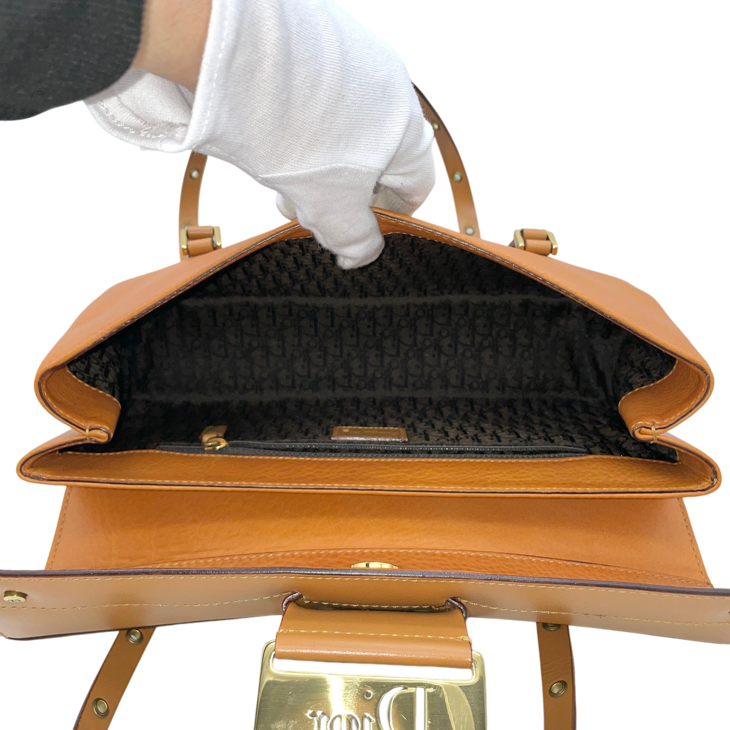 RARE★★★CHRISTIAN DIOR Street Chic Leather Shoulder Bag Medium Brown/Gold