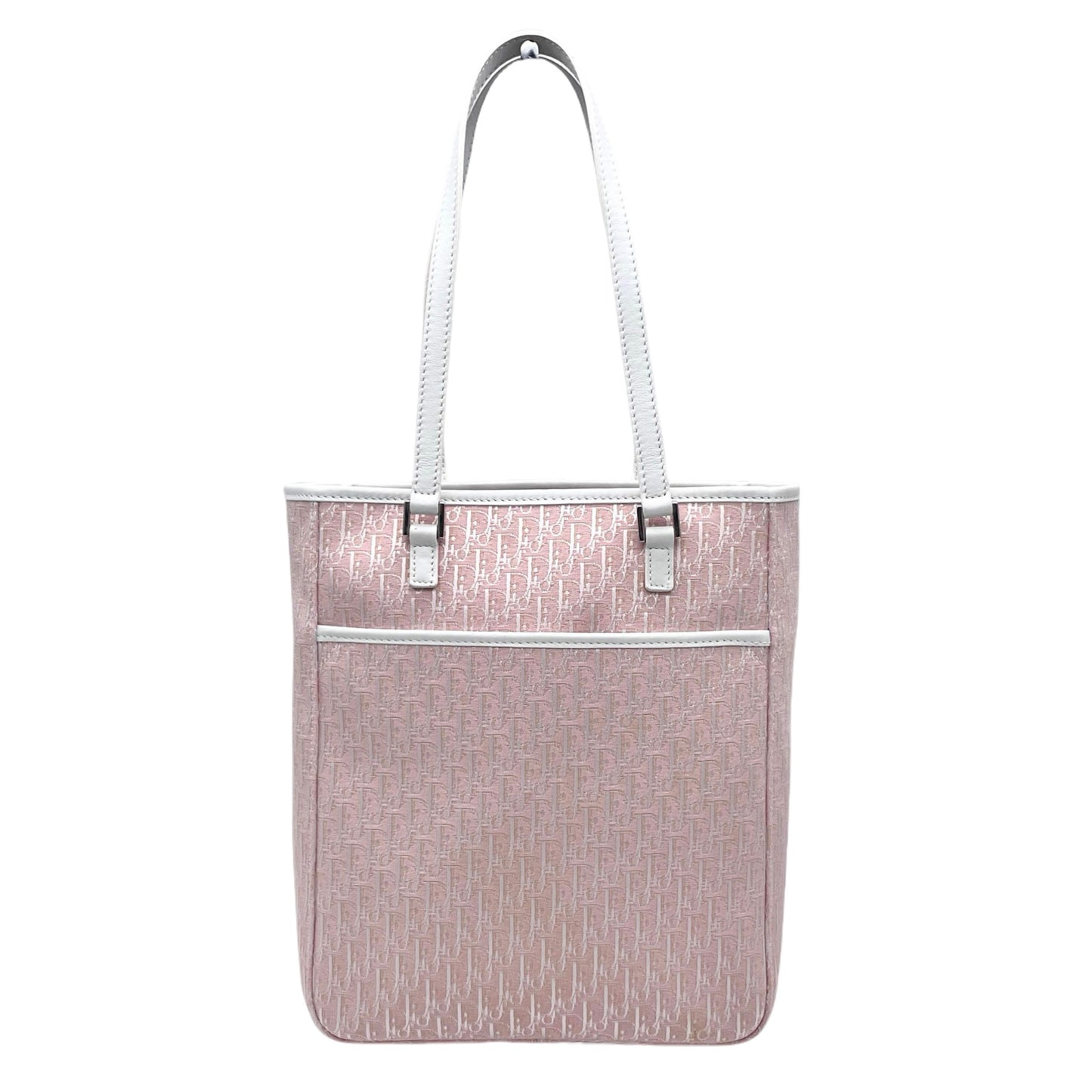CHRISTIAN DIOR Trotter Canvas Shoulder Tote Bag Pink &amp; White