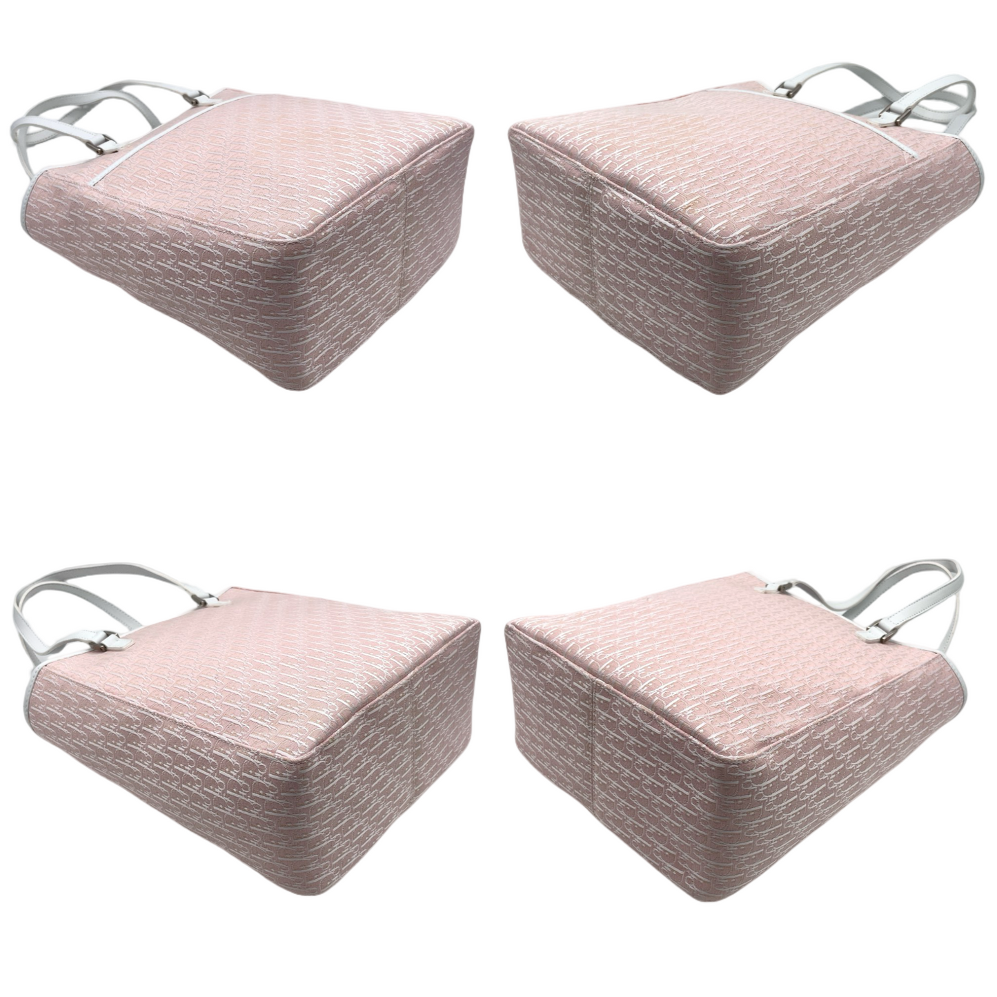 CHRISTIAN DIOR Trotter Canvas Shoulder Tote Bag Pink &amp; White