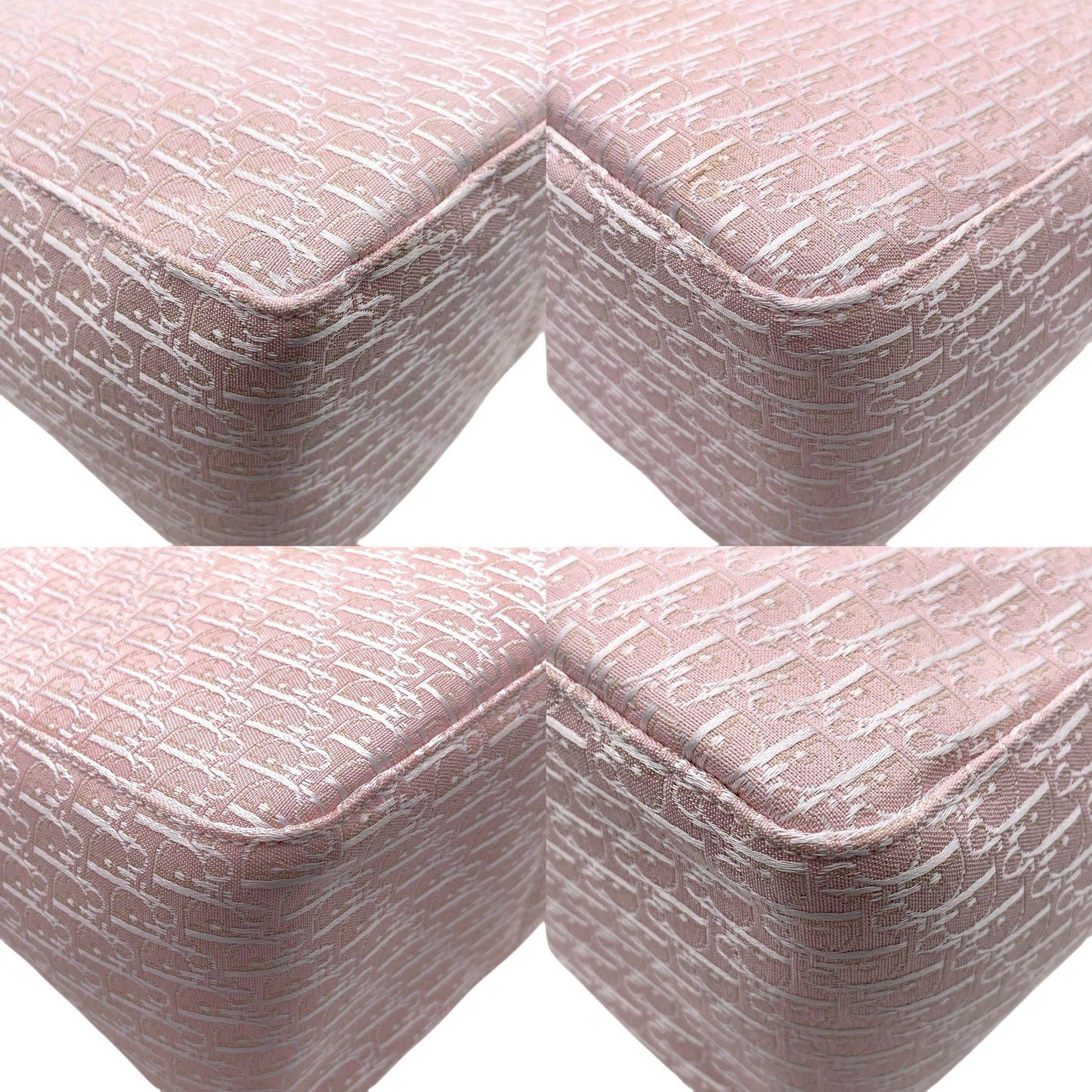 CHRISTIAN DIOR Trotter Canvas Shoulder Tote Bag Pink &amp; White