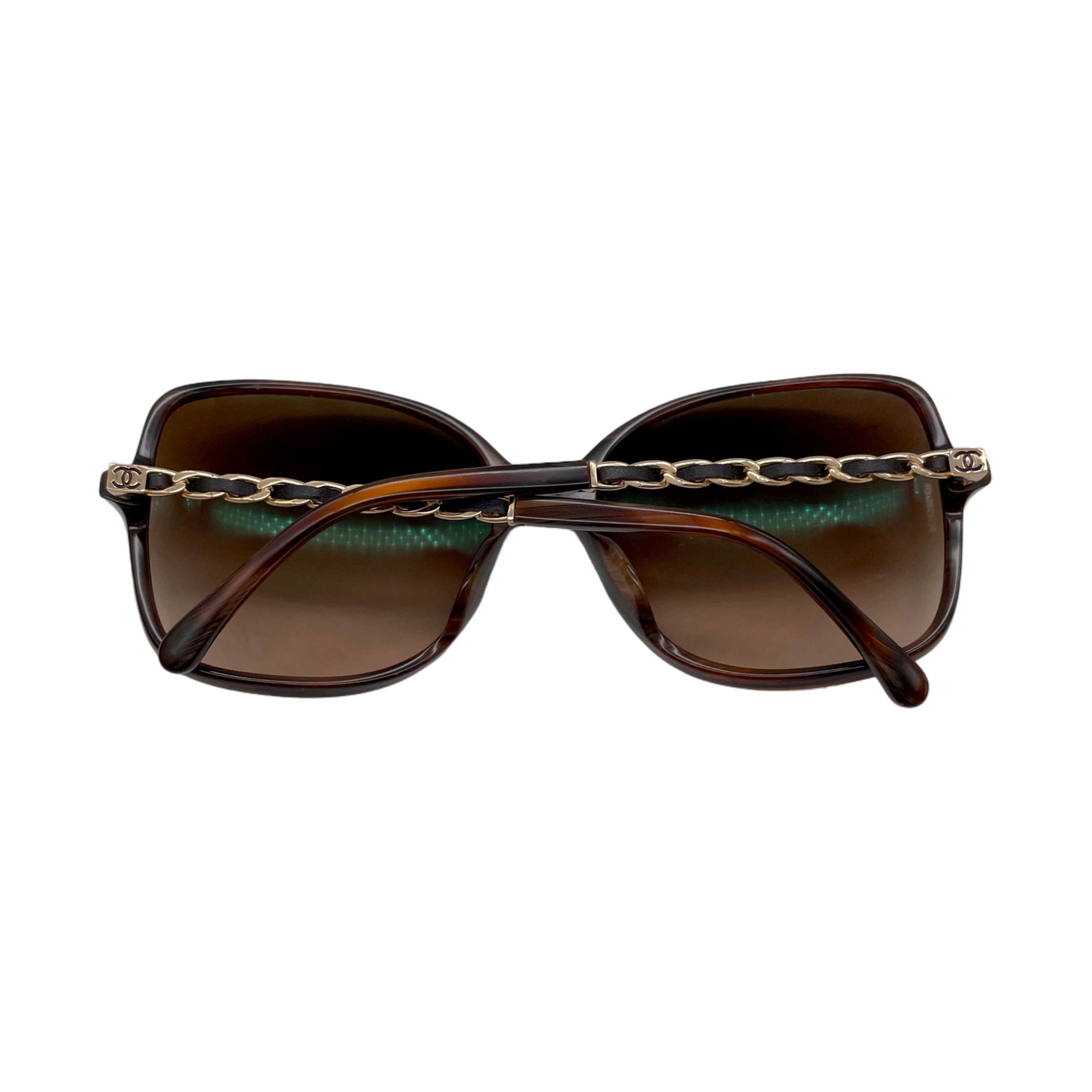 CHANEL 5210-Q Matelassé CC LOGO Chain Link Square Sunglasses Brown &amp; Gold