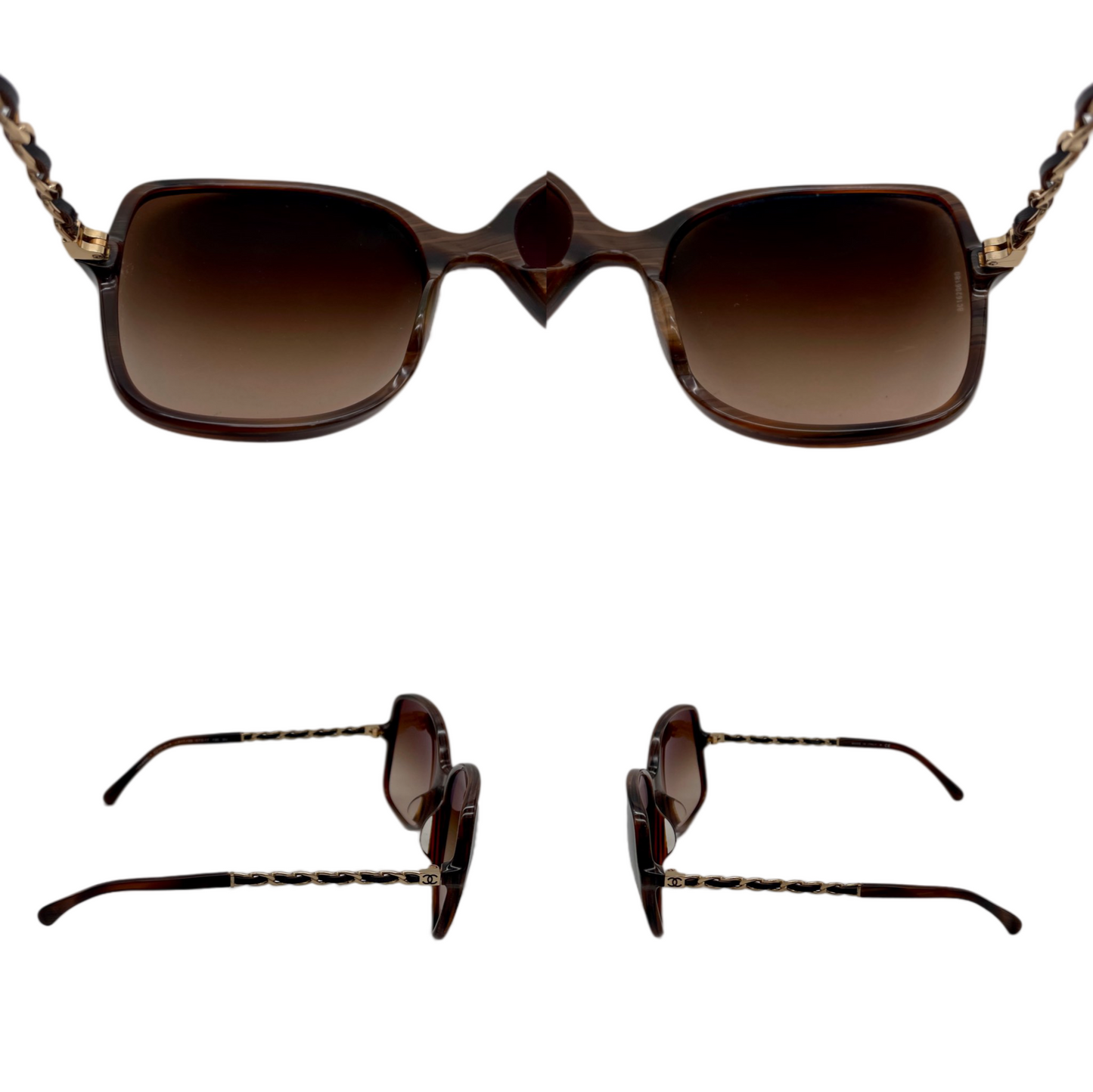 CHANEL 5210-Q Matelassé CC LOGO Chain Link Square Sunglasses Brown &amp; Gold