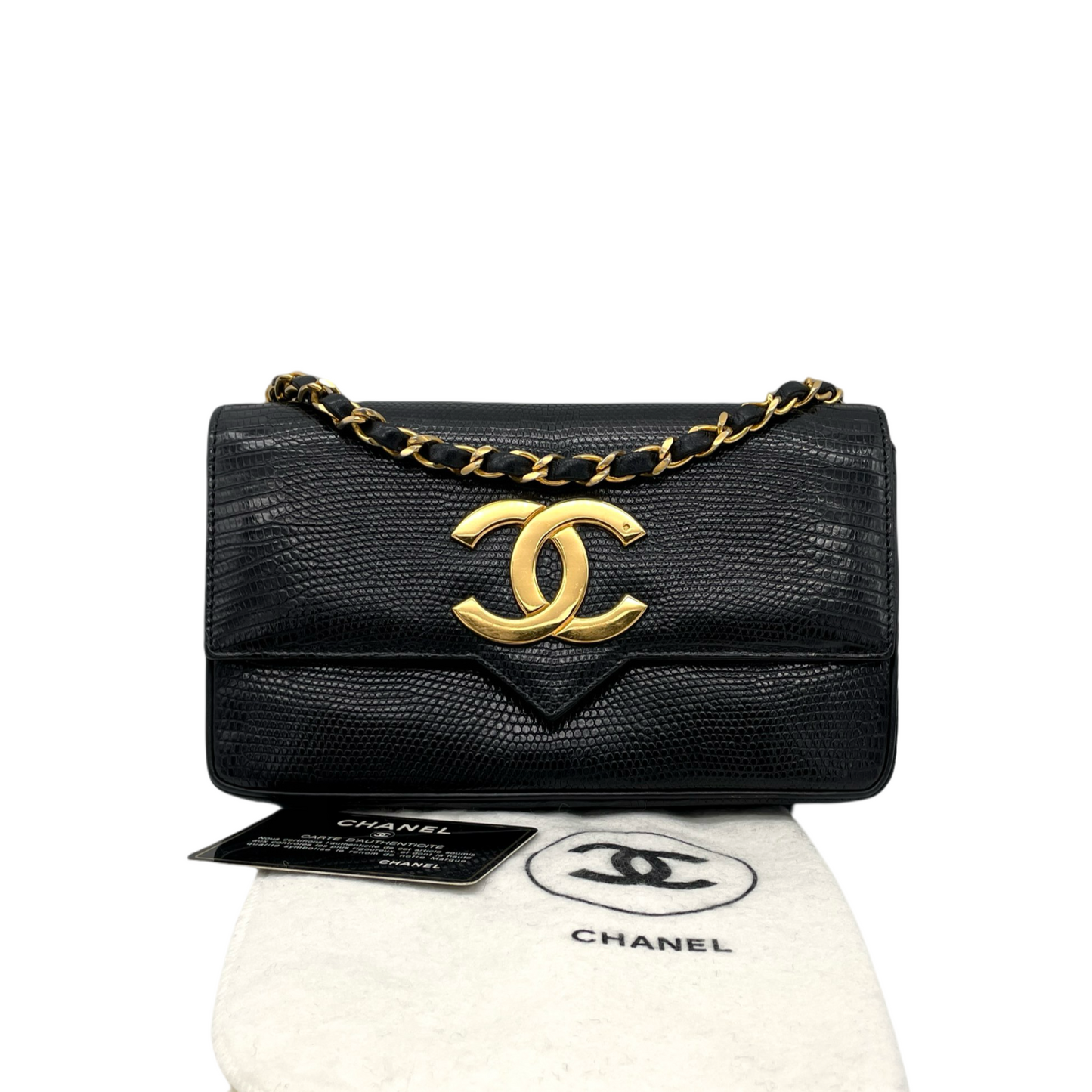 RARE☆☆☆CHANEL Jumbo Coco Mark Lizard Skin Letter Pack Chain Shoulder Bag