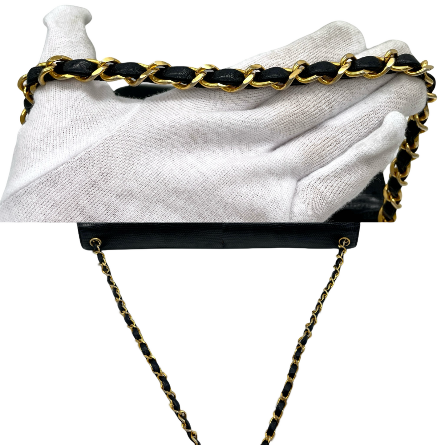 RARE☆☆☆CHANEL Jumbo Coco Mark Lizard Skin Letter Pack Chain Shoulder Bag