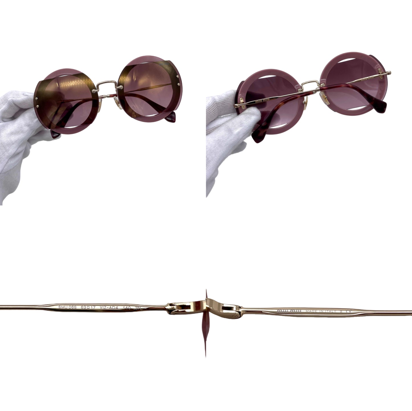 RARE☆☆☆☆MIUMIU SMU 65S Y2K Open Frame Round Sunglasses Violet &amp; Gold