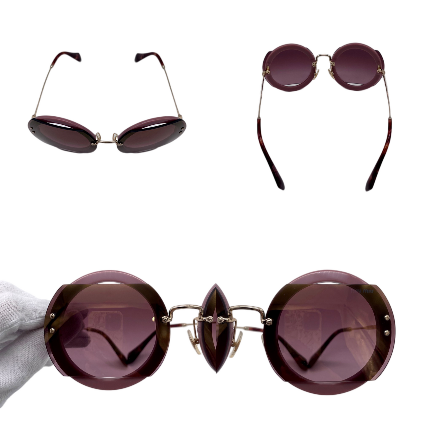 RARE☆☆☆☆MIUMIU SMU 65S Y2K Open Frame Round Sunglasses Violet &amp; Gold