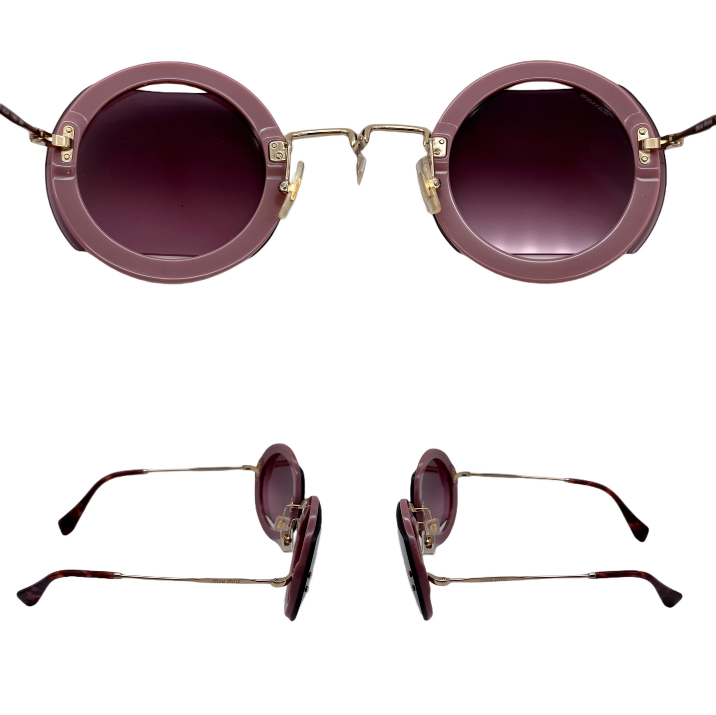 RARE☆☆☆☆MIUMIU SMU 65S Y2K Open Frame Round Sunglasses Violet &amp; Gold