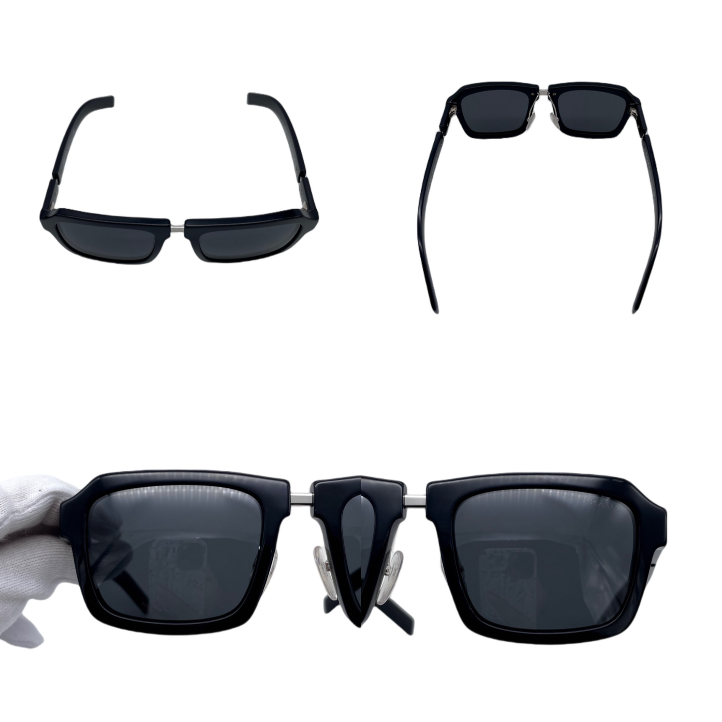 RARE☆☆☆PRADA SPR A09X Punk Style Rectangle Sunglasses Black &amp; Silver