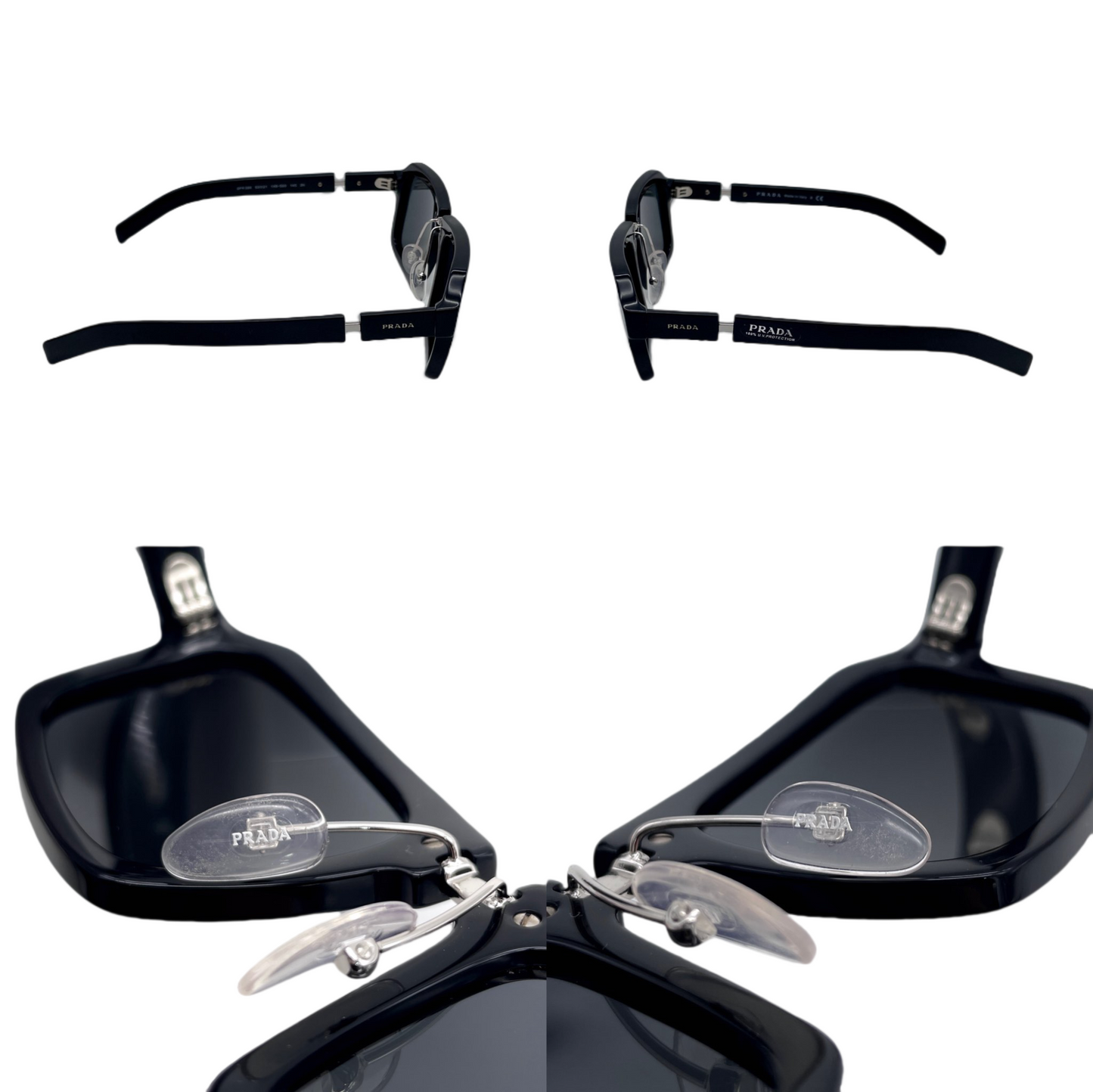 RARE☆☆☆PRADA SPR A09X Punk Style Rectangle Sunglasses Black &amp; Silver