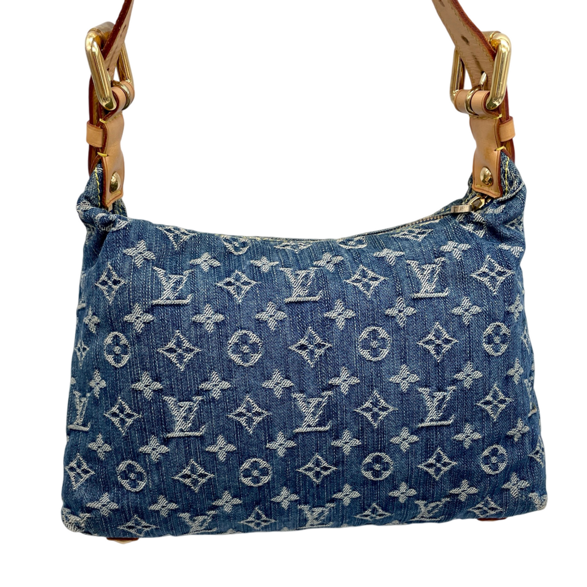 RARE★★★★LOUIS VUITTON 2005 Monogram Denim Leather Baggy Shoulder Bag M95049 PM Blue Brown