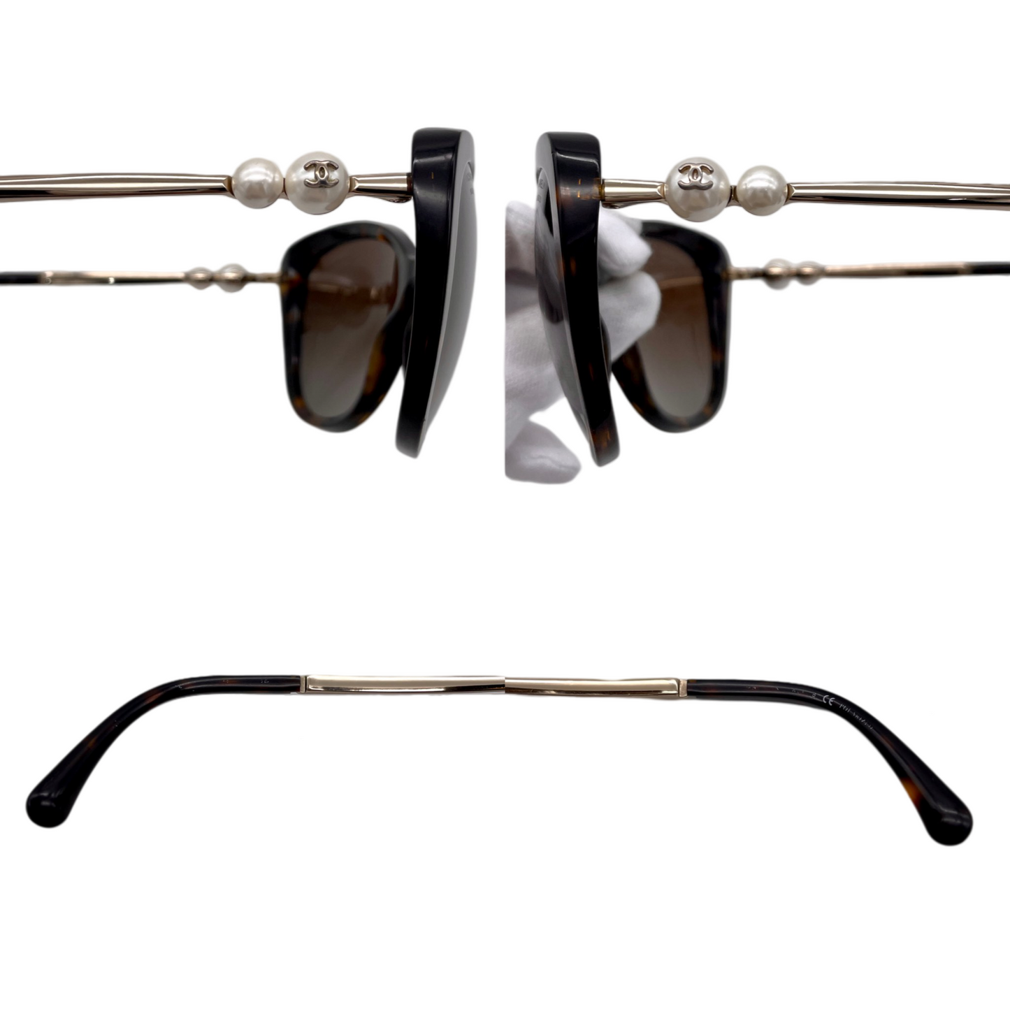 CHANEL CC LOGOS Pearl-Embellished Cat-Eye Sunglasses Brown &amp; Gold