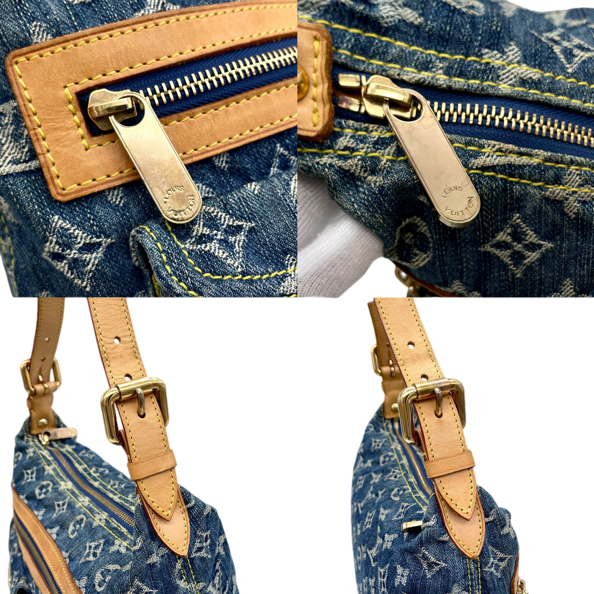 RARE★★★★LOUIS VUITTON 2005 Monogram Denim Leather Baggy Shoulder Bag M95049 PM Blue Brown