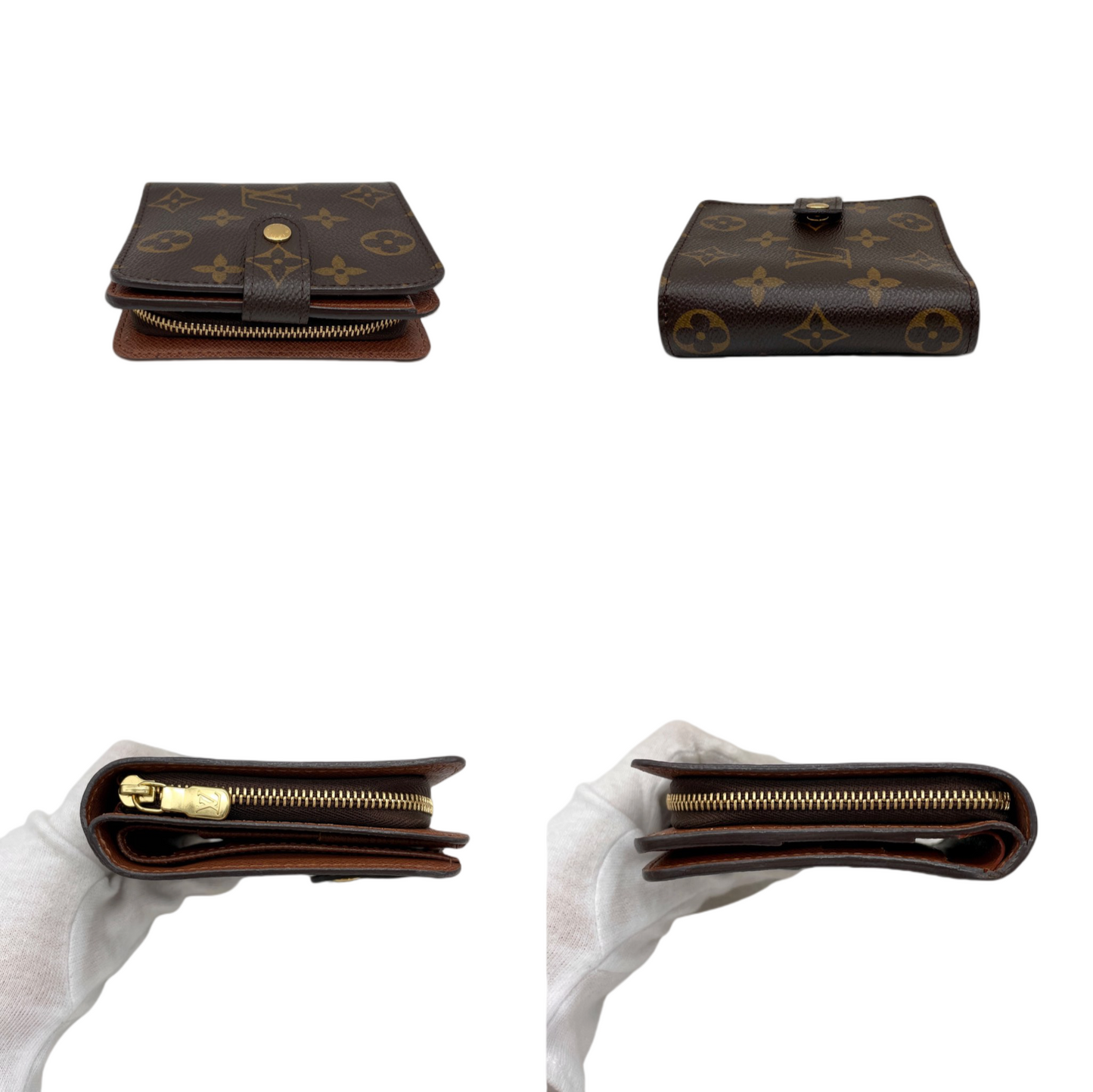 LOUIS VUITTON Monogram Compact Zip Short Wallet M61667 Brown &amp; Gold